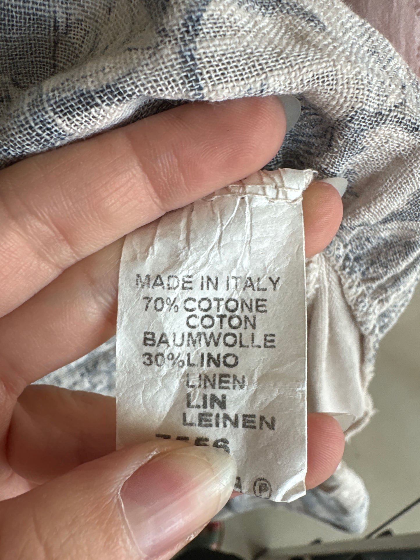 Rochie light nude din in moale și bumbac în bie cu print Navy delicat