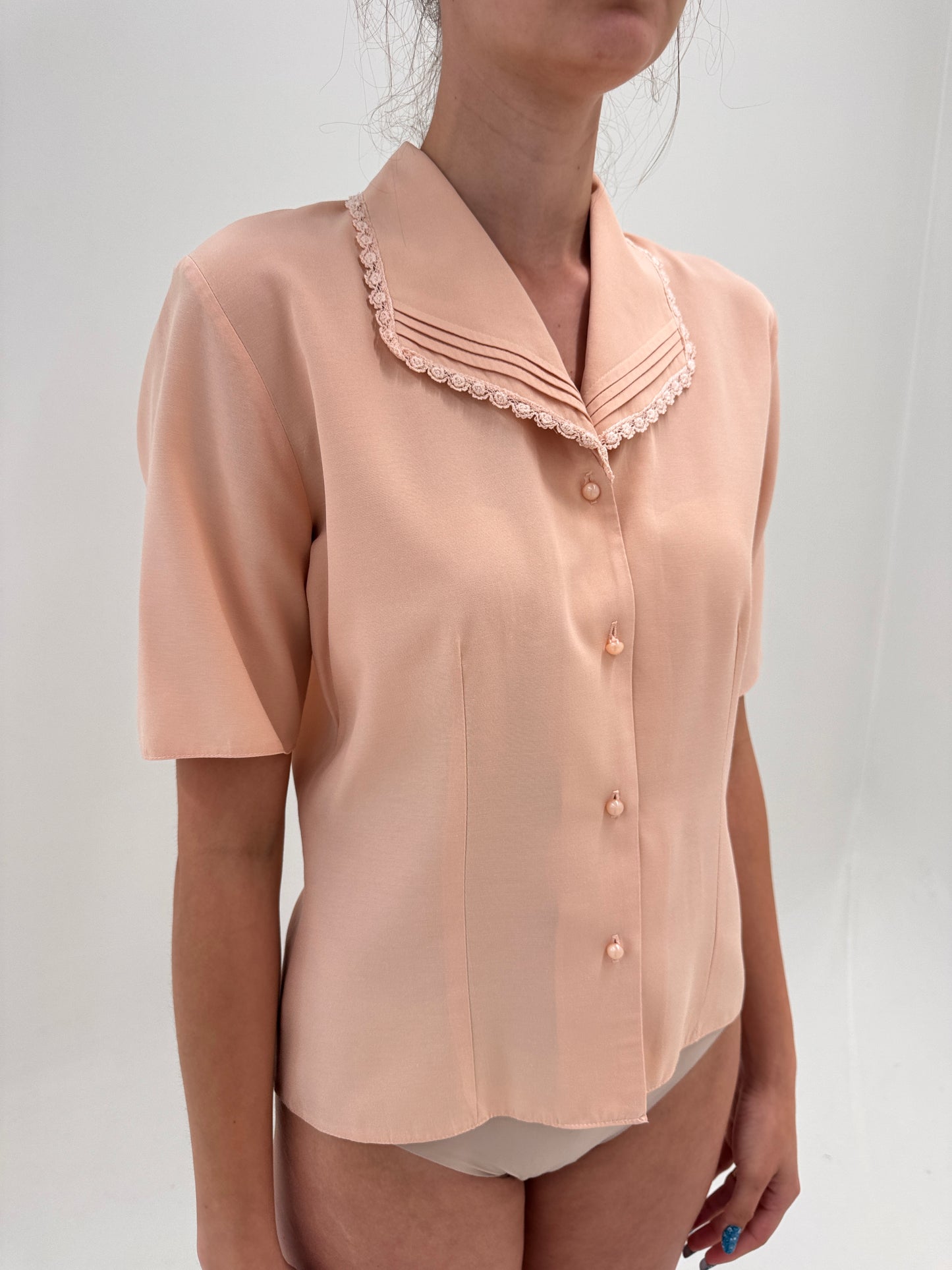 Cămașa vintage cambrata cu revere supradimensionate dusty Pink