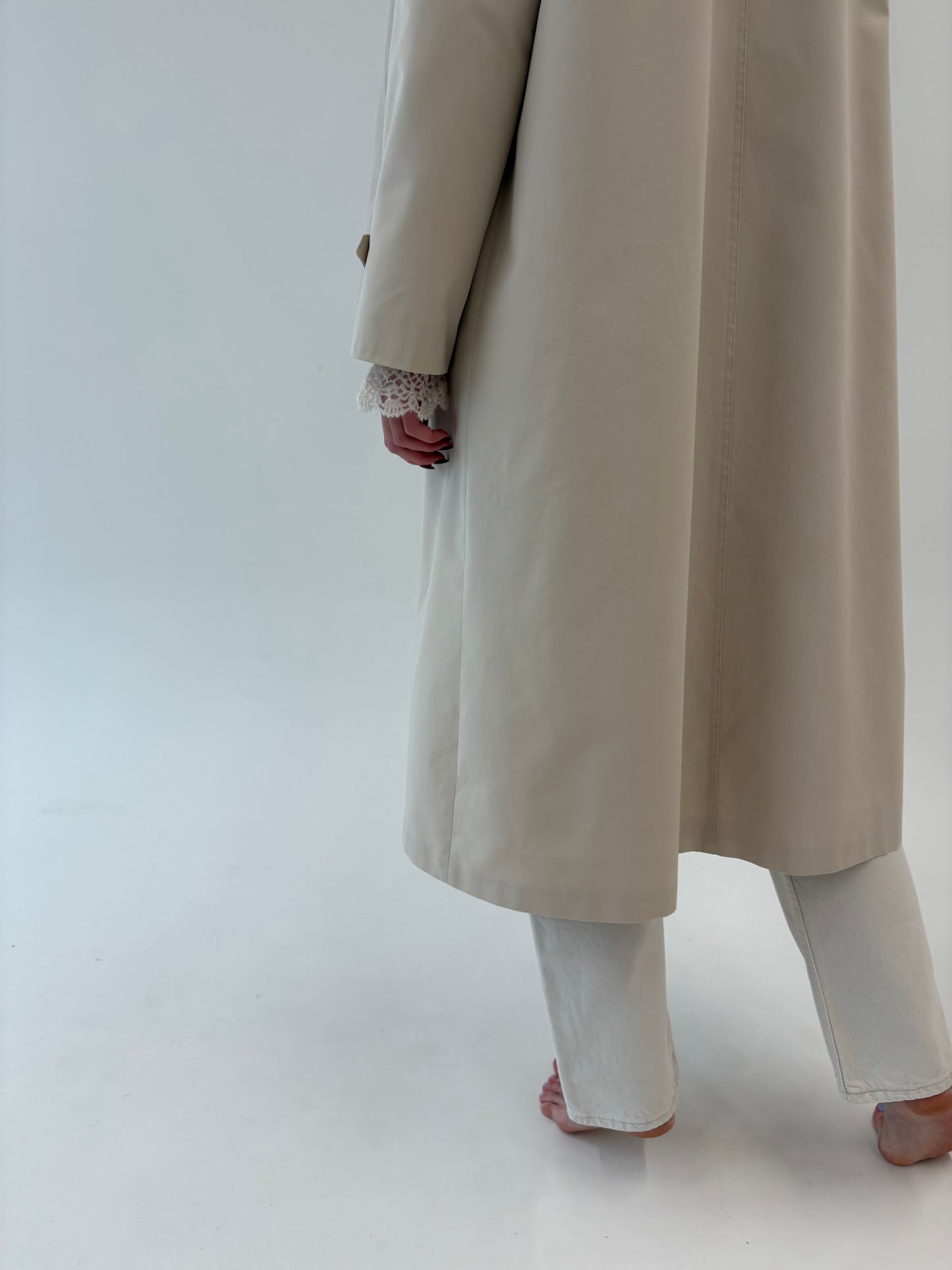 Trench vintage impermeabil cu glugă detașabilă off white