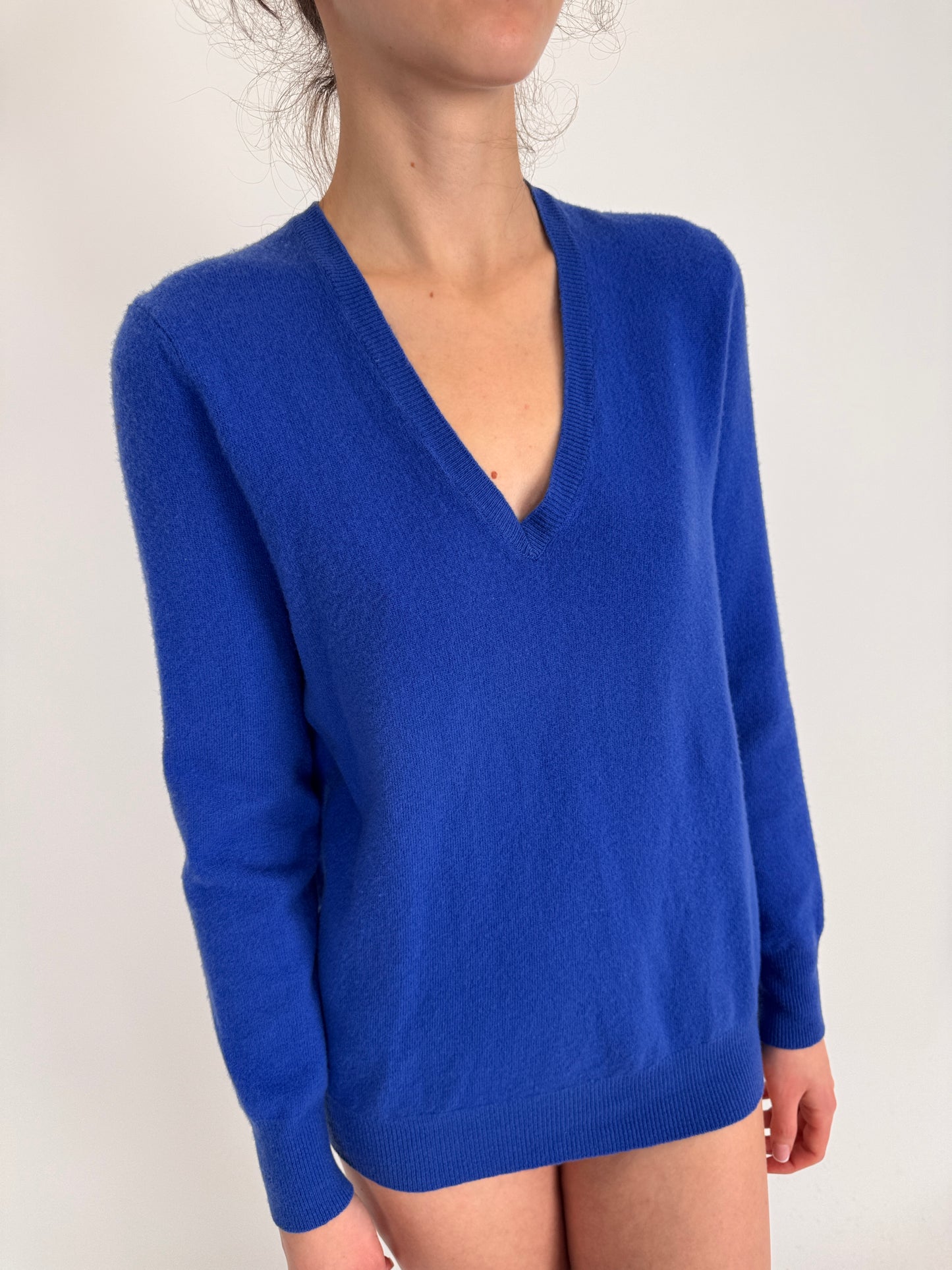 Pulover cobalt blue din lana merino extrafina