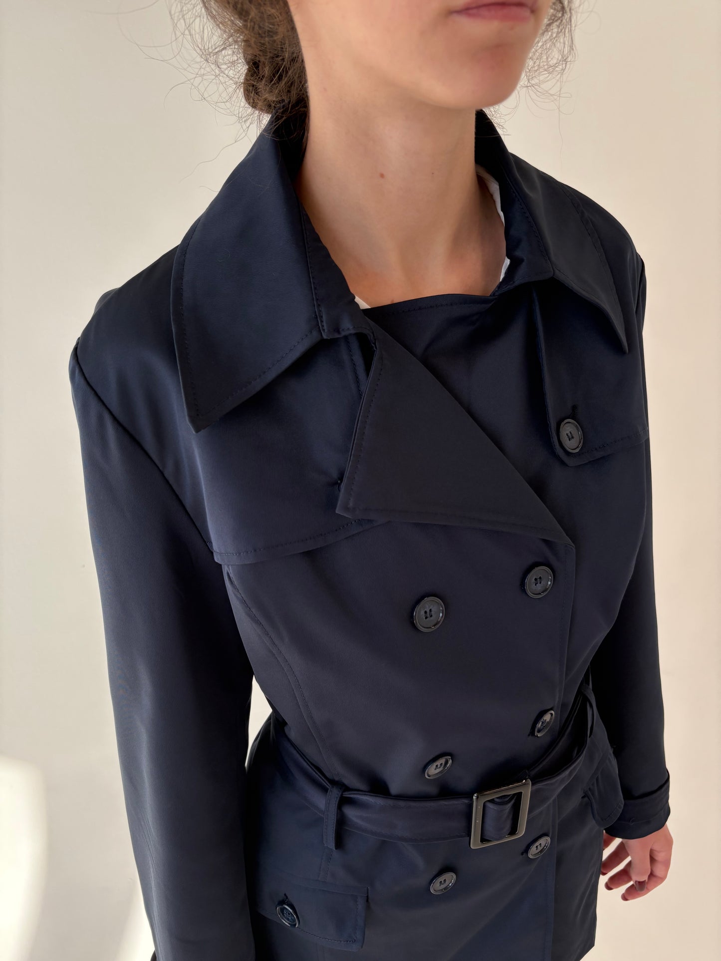 Trench premium impermeabil italian Navy cu talie marcată reglabilă