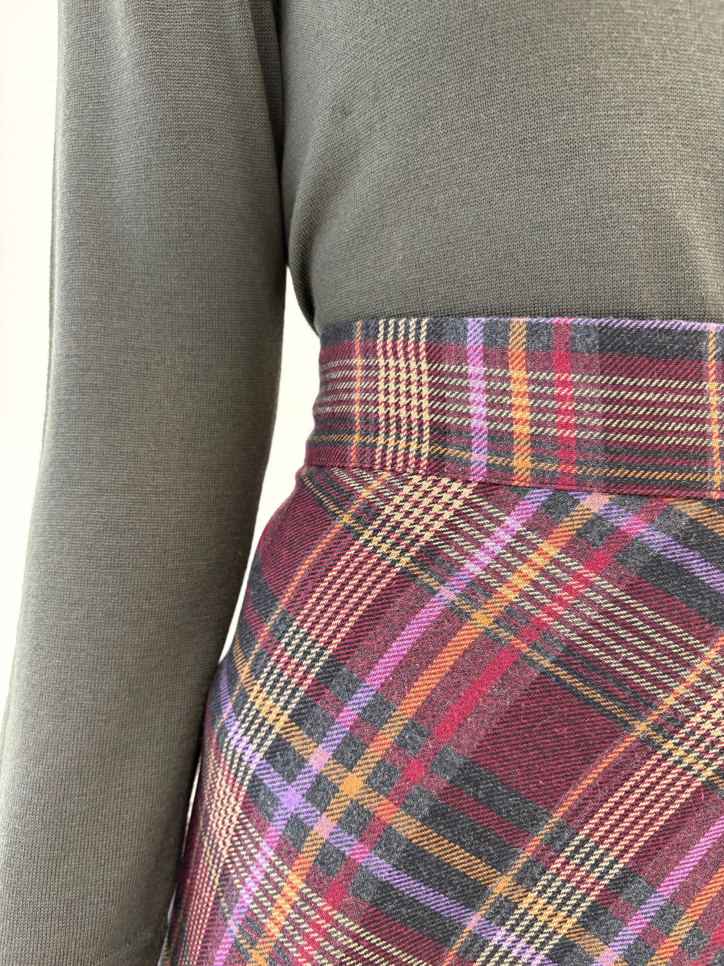 Fustă în carouri cu talie ultra înaltă din stofă de mix de lana extrafina