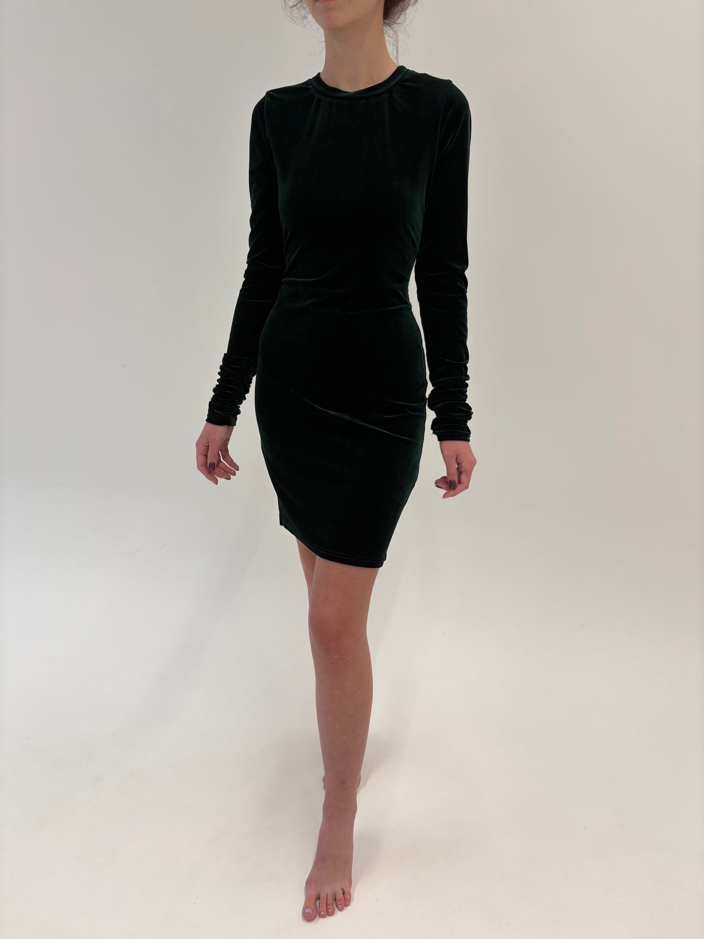 Rochie din catifea modelatoare dark green în croi minimalist