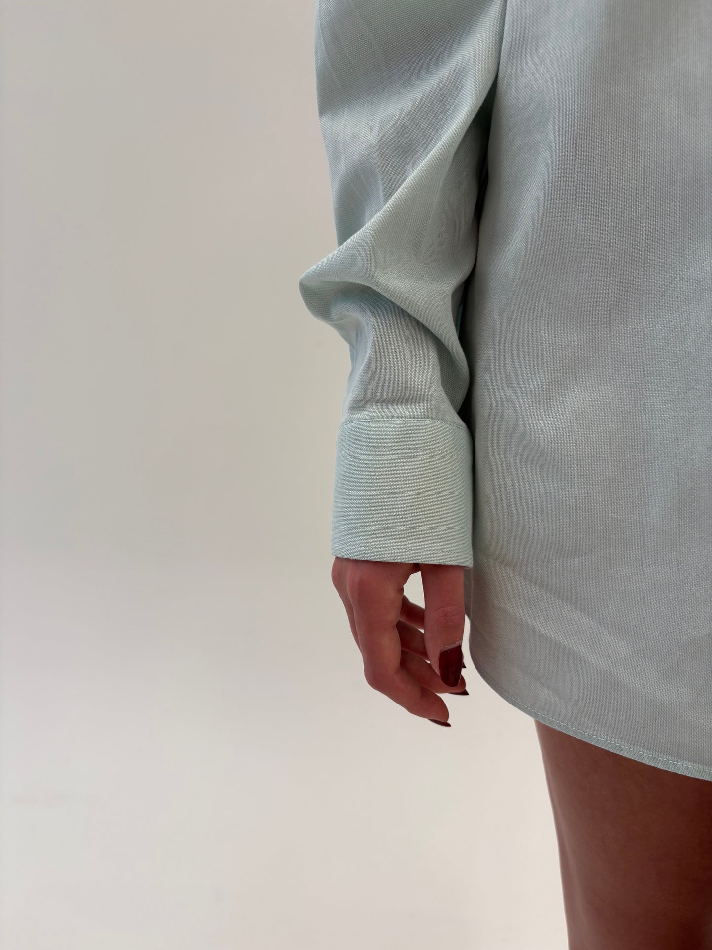 Cămașa italiană tall din poplin gros texturat de bumbac mint green
