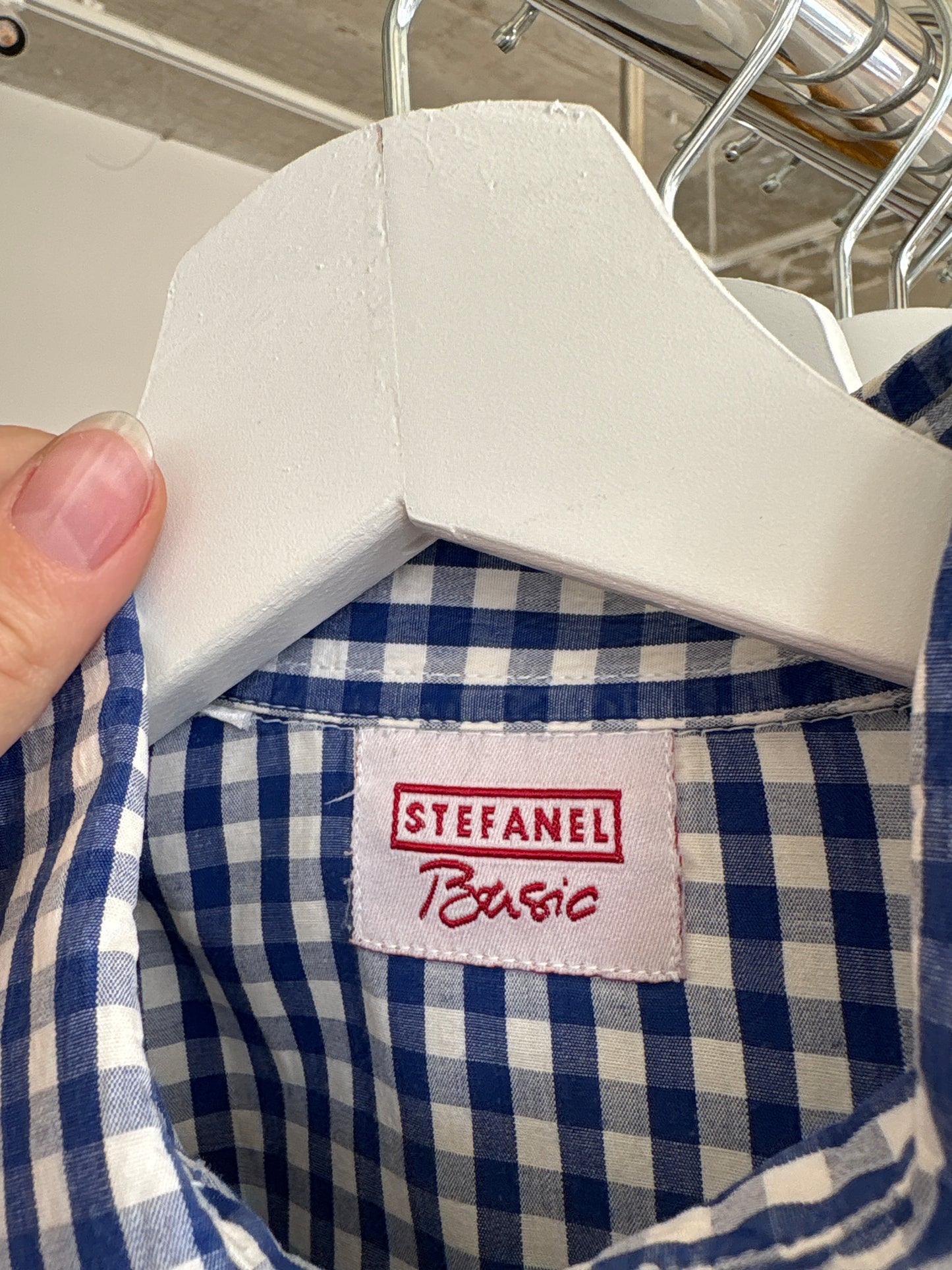 Cămașa Stefanel din poplin de bumbac în carouri