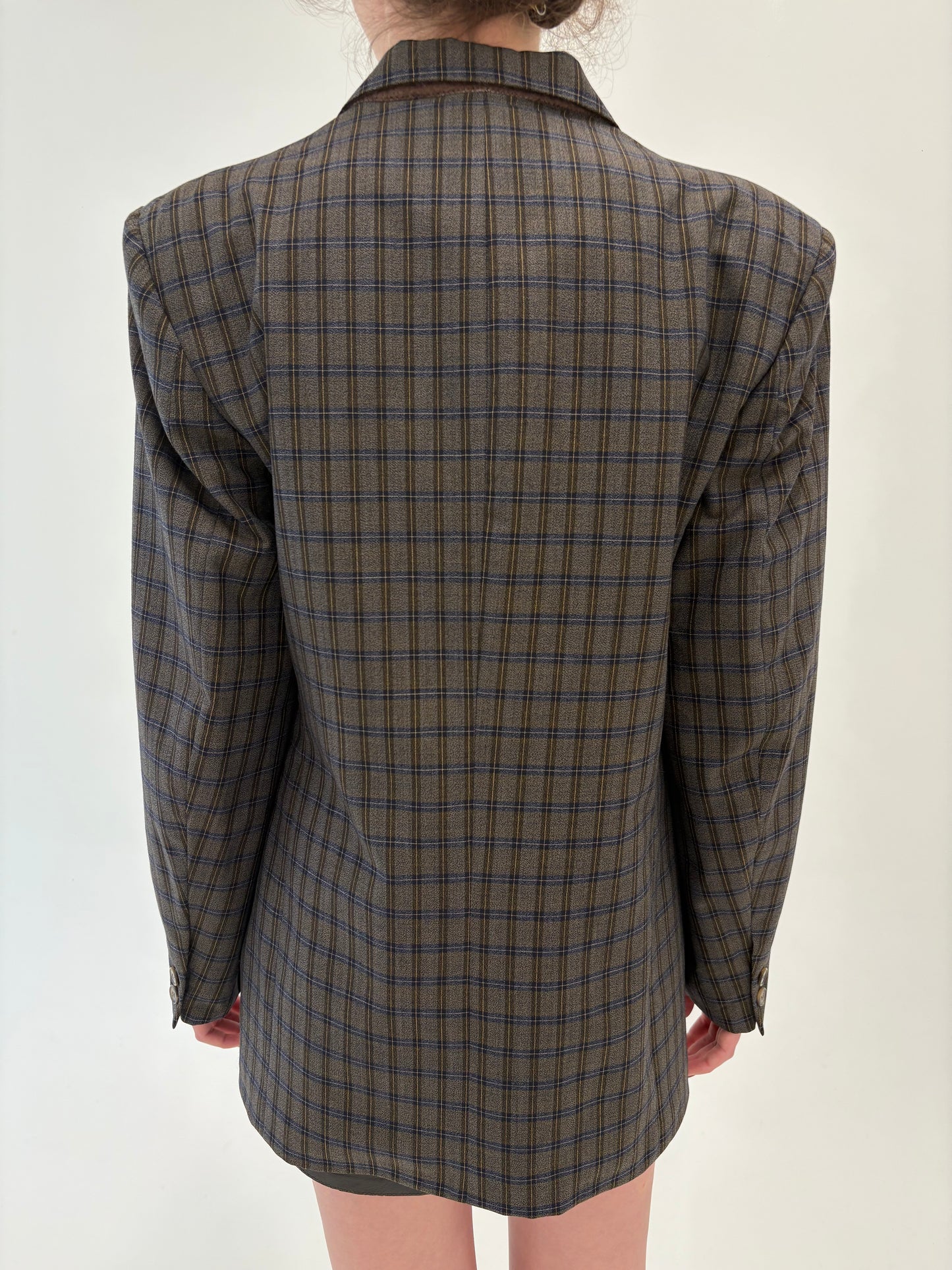 Sacou din la alura extrafina certificată chocolate brown în carouri