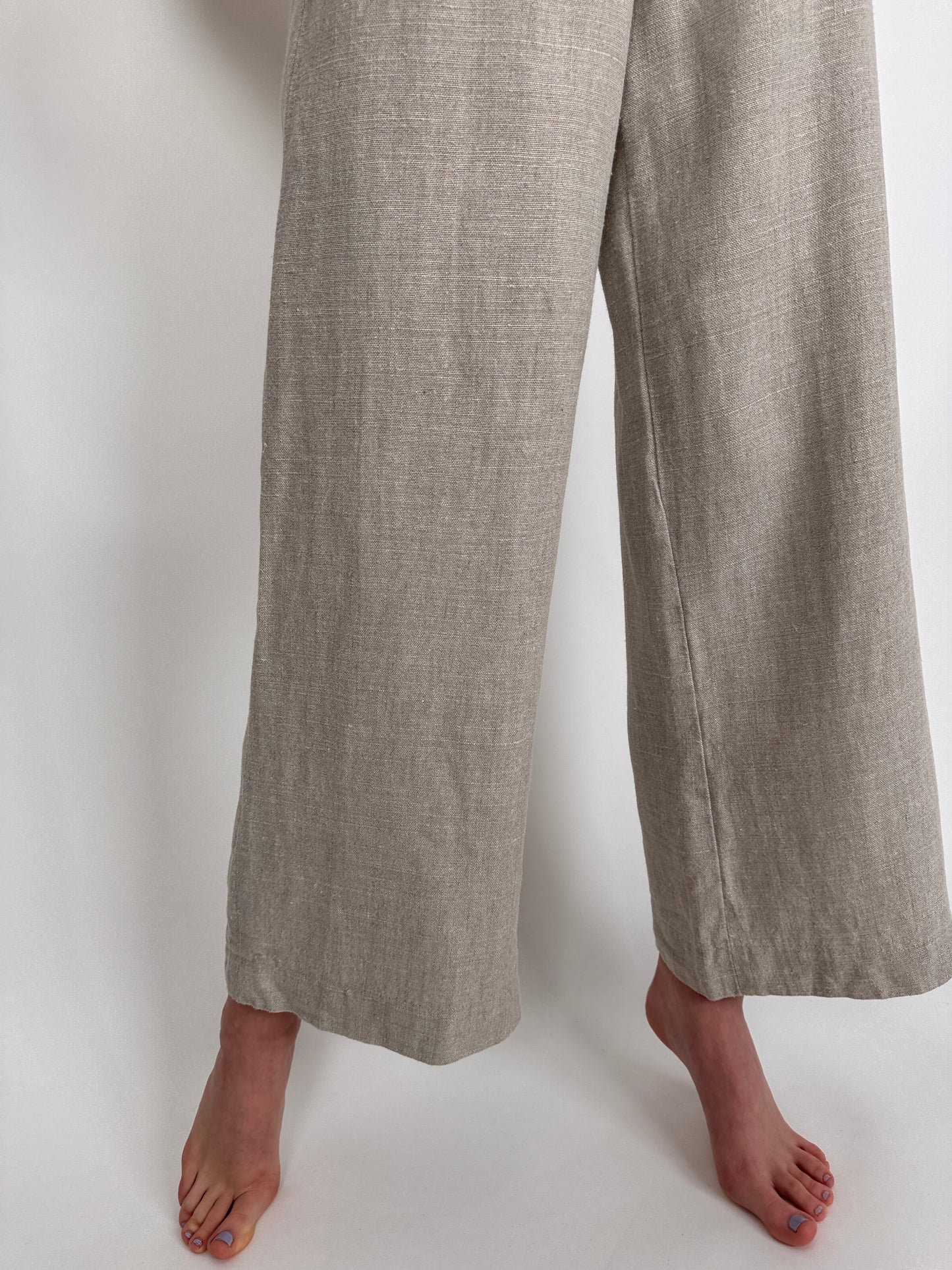 Pantaloni light gray din pânză grea cu talie înaltă marcată