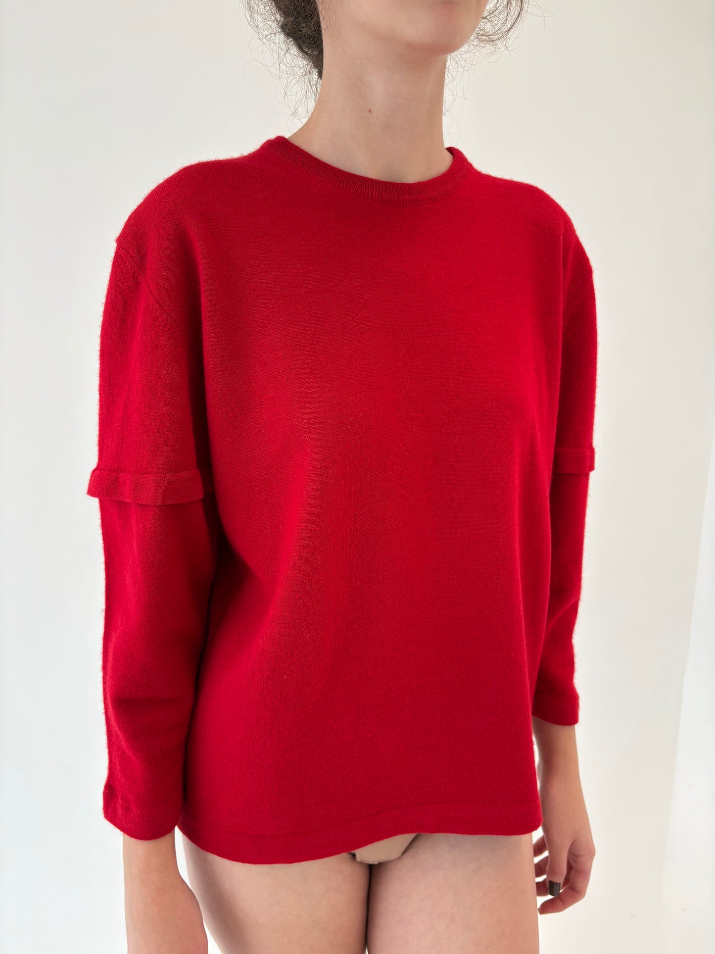 Pulover cherry red gros din lana merino extrafina