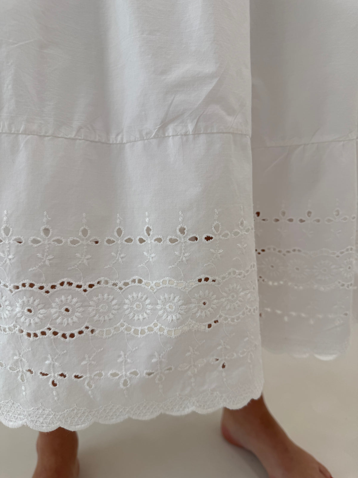 Fustă vintage excepțională maxi din bumbac ultra amplă cu broderie anglaise
