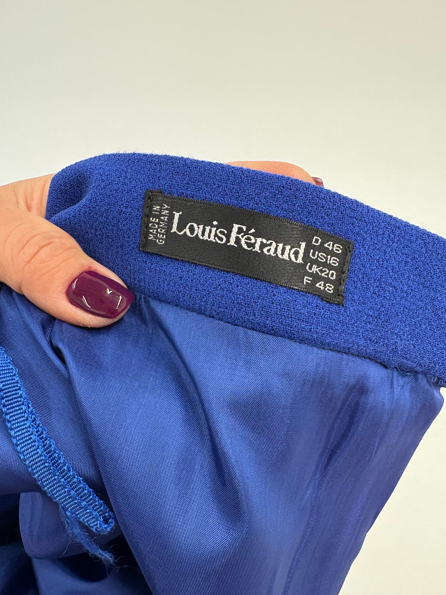 Fustă de brand luxury Louis Feraud albastru regal din tweed extrafin de lana