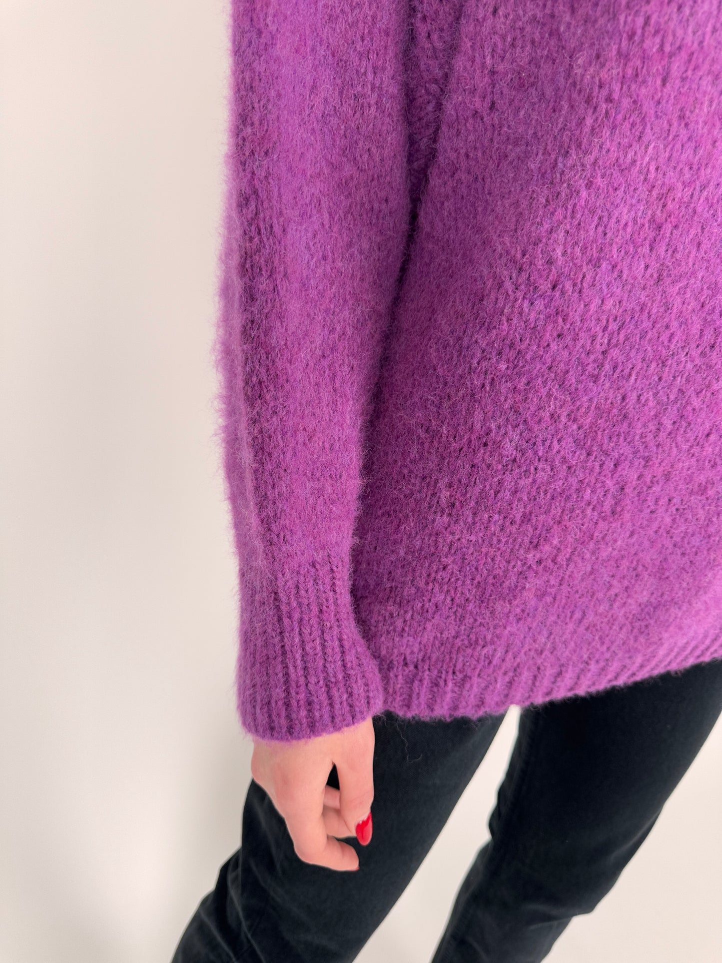 Maleta mulberry purple din mix super pufos plin de lana cu mânecă căzută