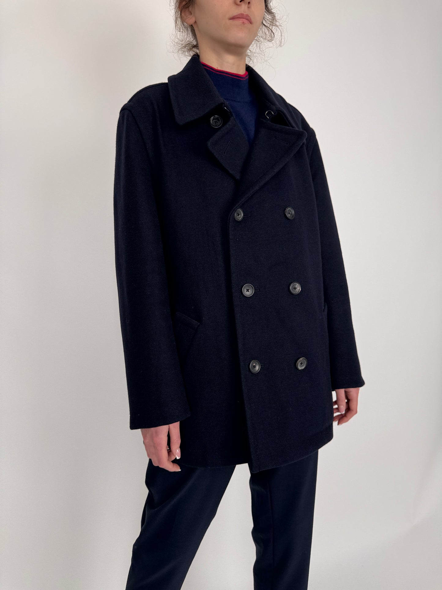 Jacheta Tommy Hilfiger cu închidere dublă din stofă de lana Navy