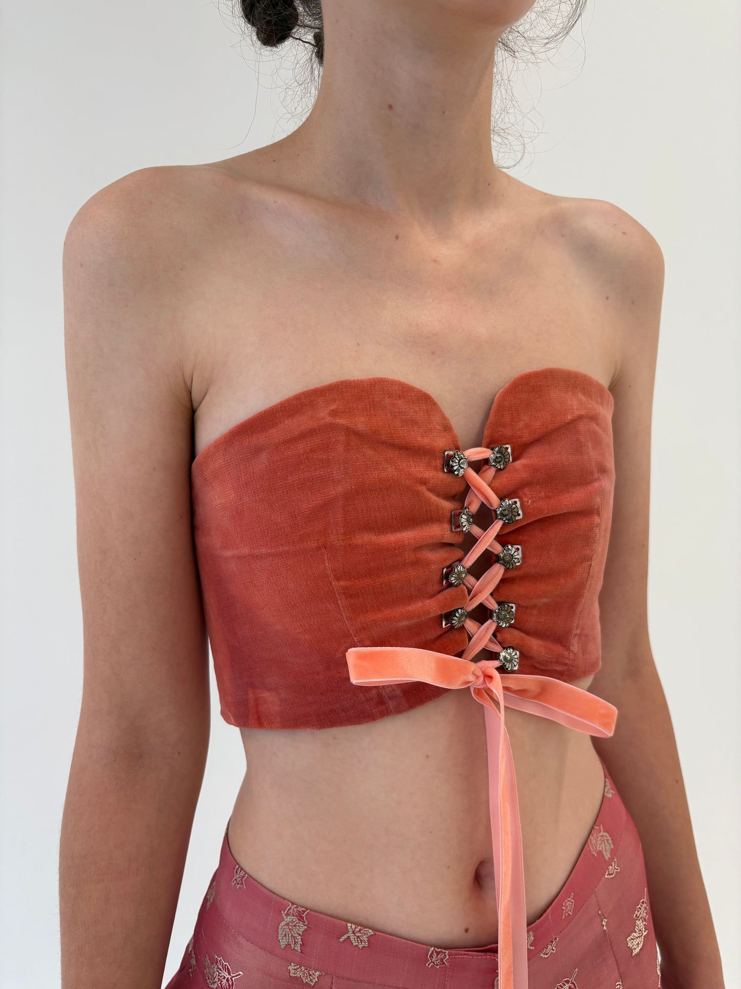 Corset vintage din catifea ușor reglabil