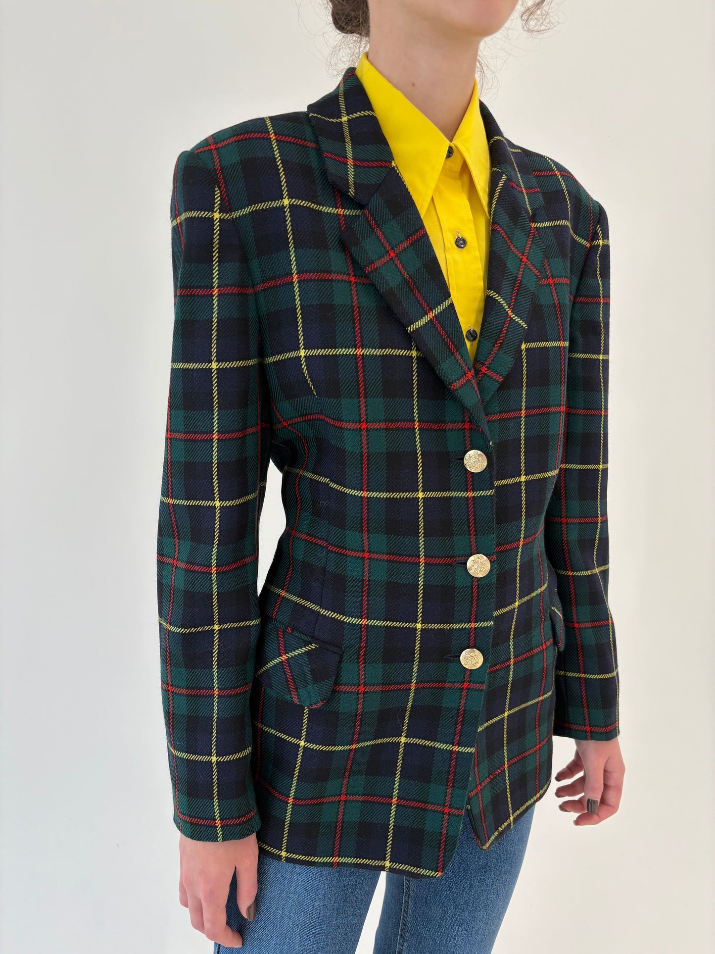 Sacou italian din Tartan gros de lana pura certificată ușor cambrat