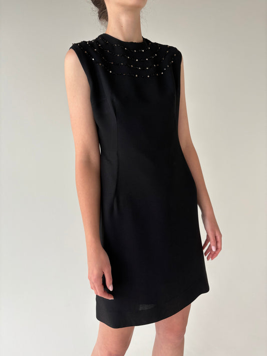 LBD old vintage anii 60 de colectie din creppe gros cu aplicații manuale
