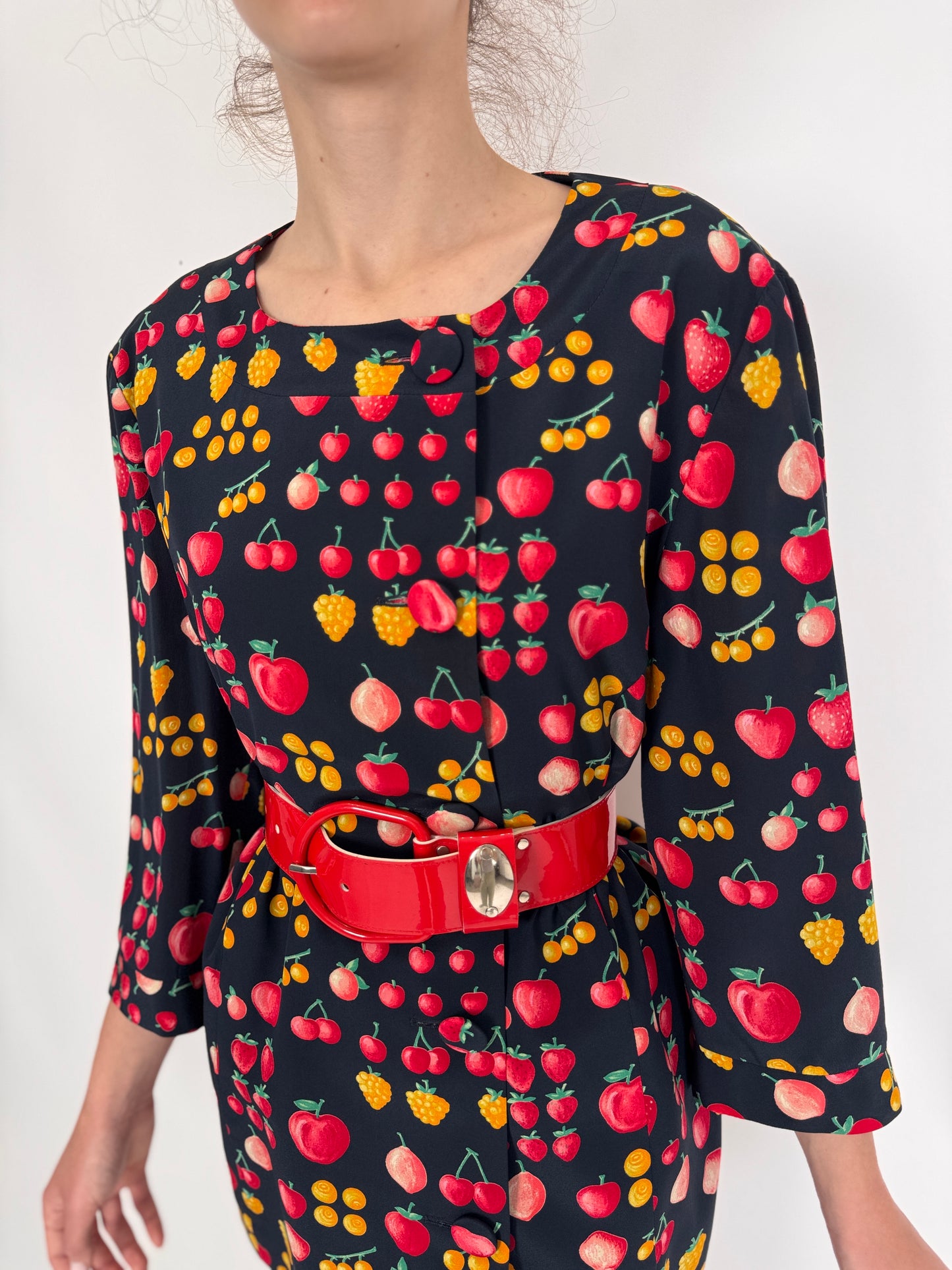 Set vintage din mătase naturală cu print superb cu fructe