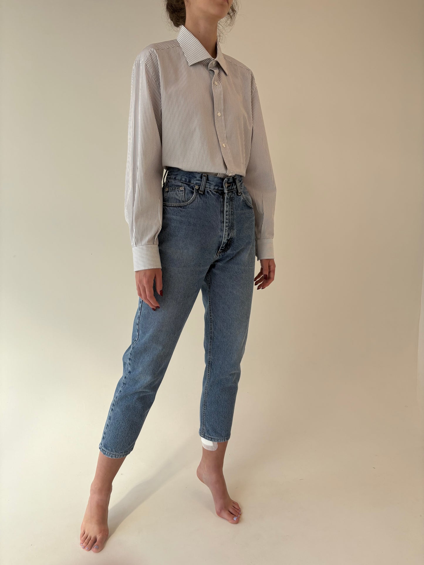 Jeans vintage petite ușor structurați cu talie ultra înaltă