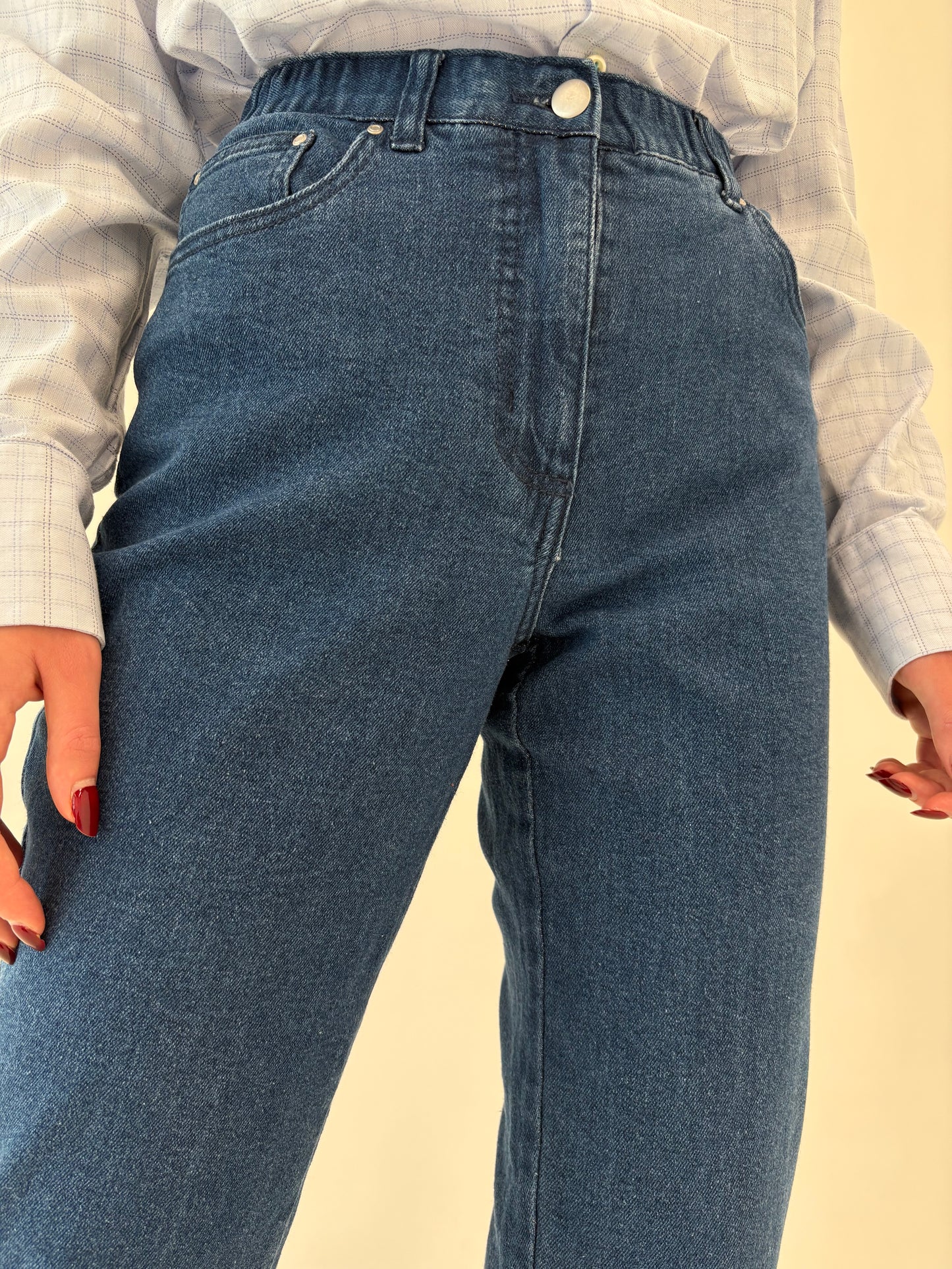 Jeans vintage petite modelator classic wash cu talie înaltă