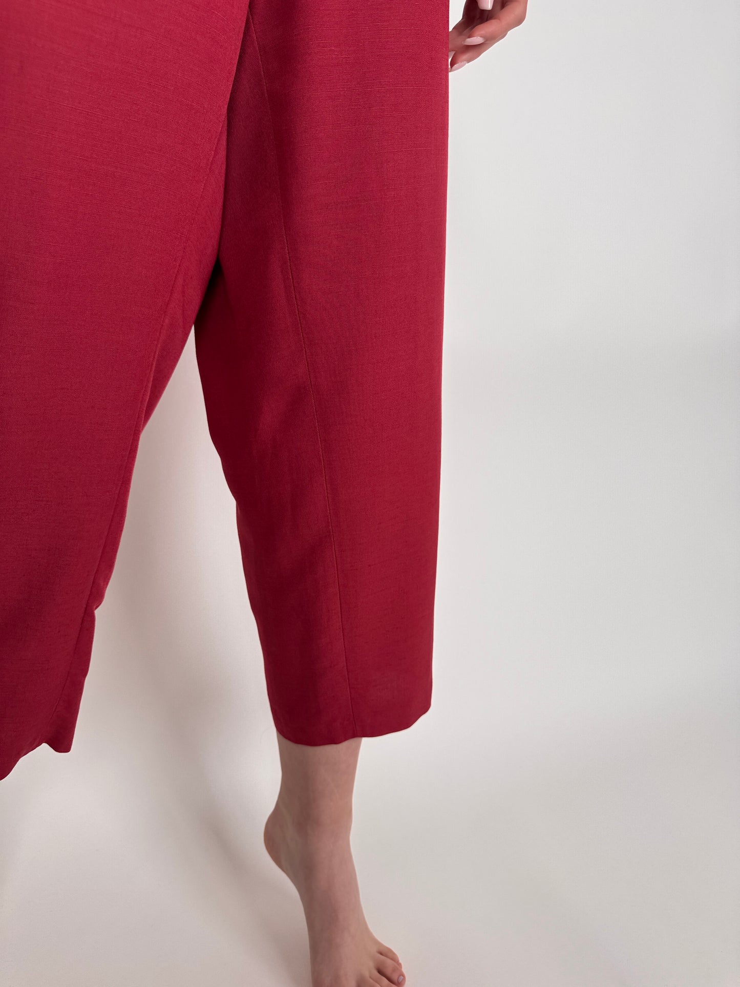 Pantaloni petite dark cherry red plus size cu talie ultra înaltă elastică