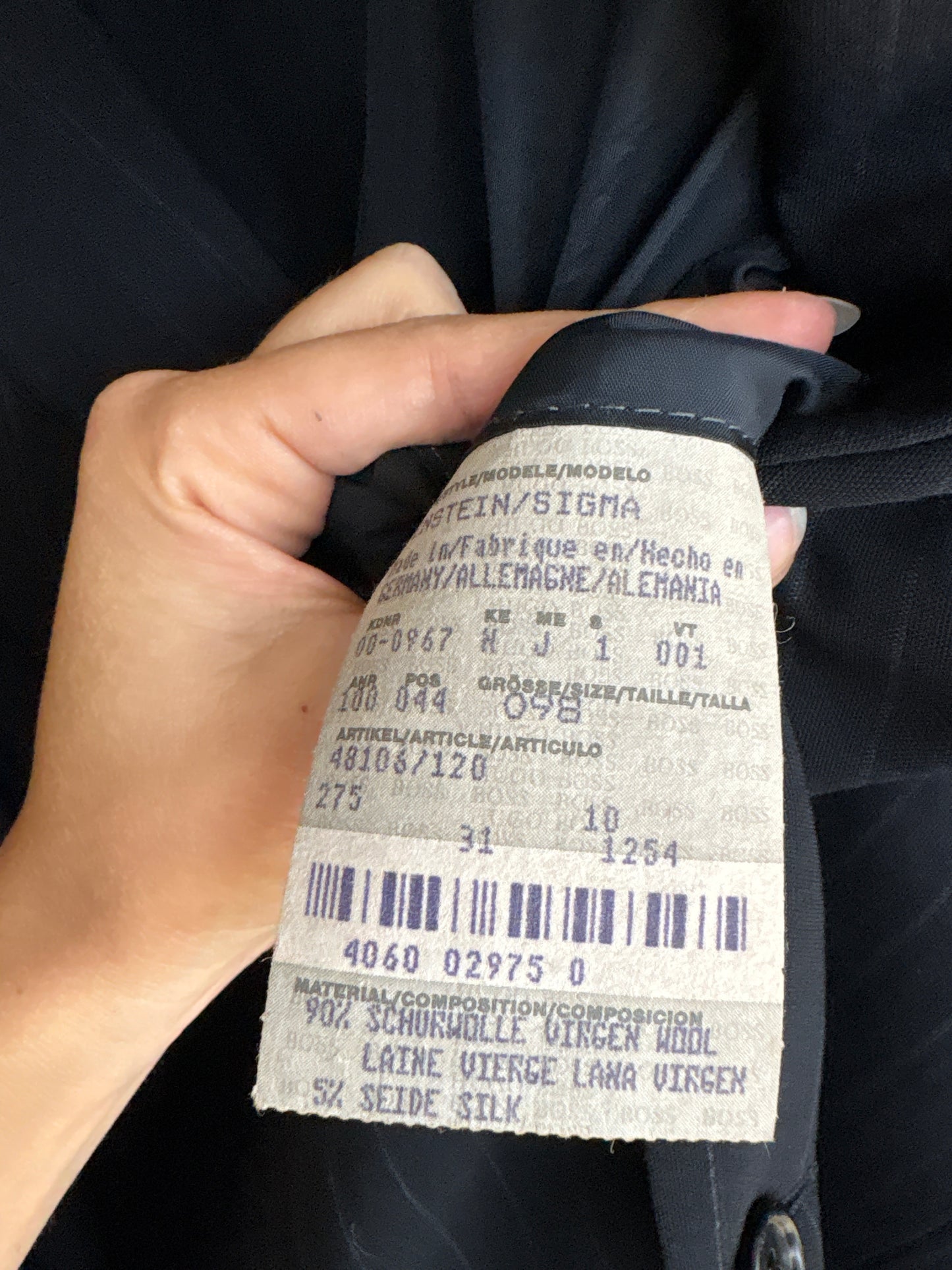 Sacou Hugo Boss din lana și mătase naturală Navy cu dungi fine verticale