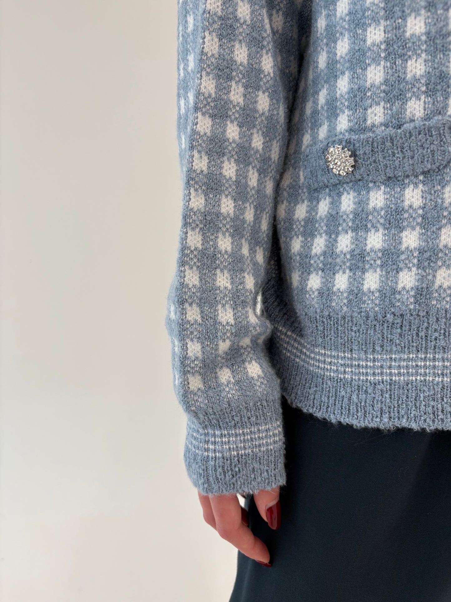 Cardigan baby blue gros cu nasturi bijuterie