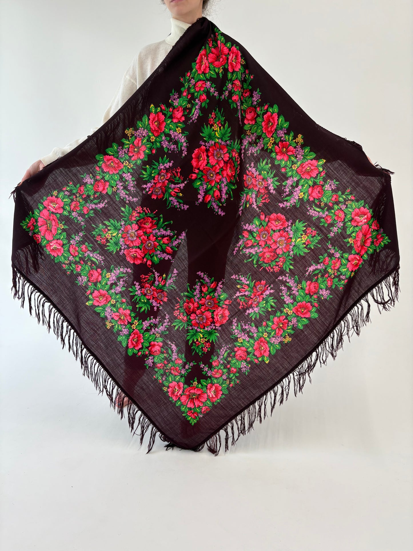 Esarfa XXXXL old vintage rusească 60’s-80’s din lana extrafina în culori tari