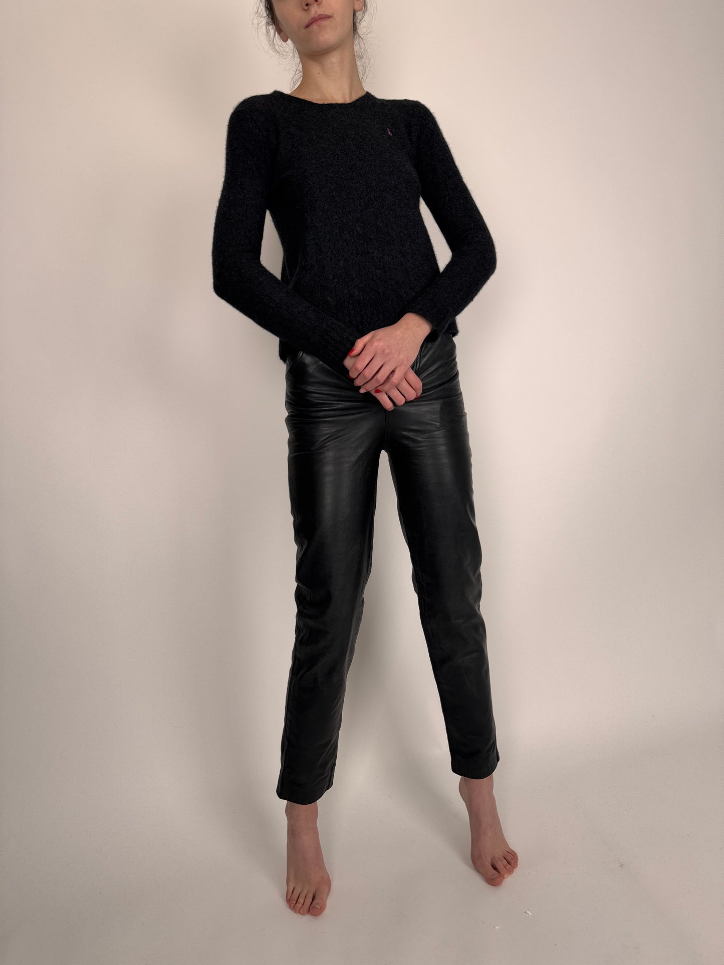 Pantaloni din piele naturală extrem de moale cu talie ultra inalta