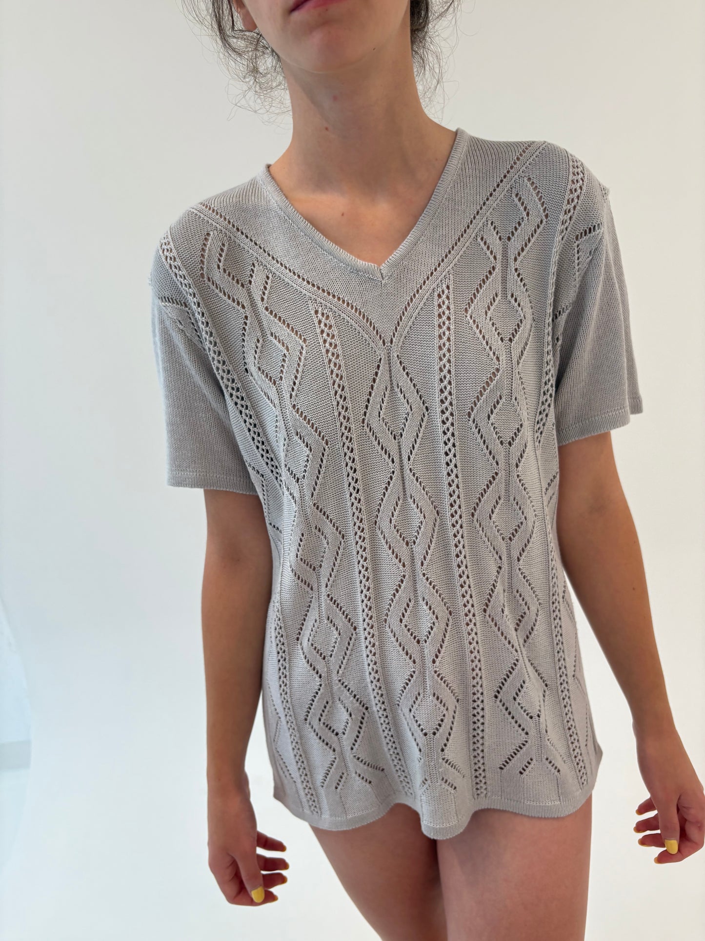 Top silver gray din jerse dantelat