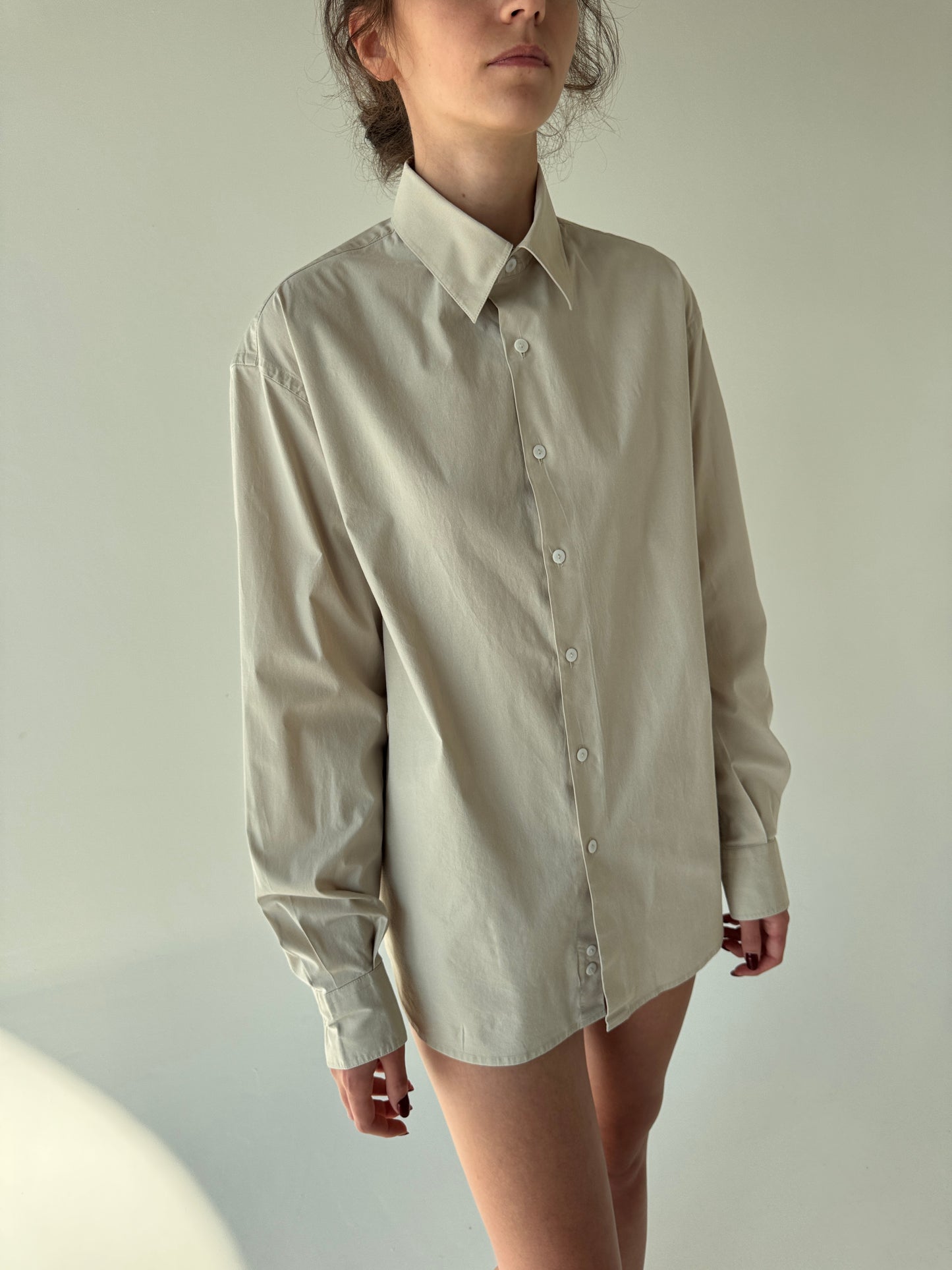 Cămașa premium Stefanel light nude din poplin ușor strech de bumbac