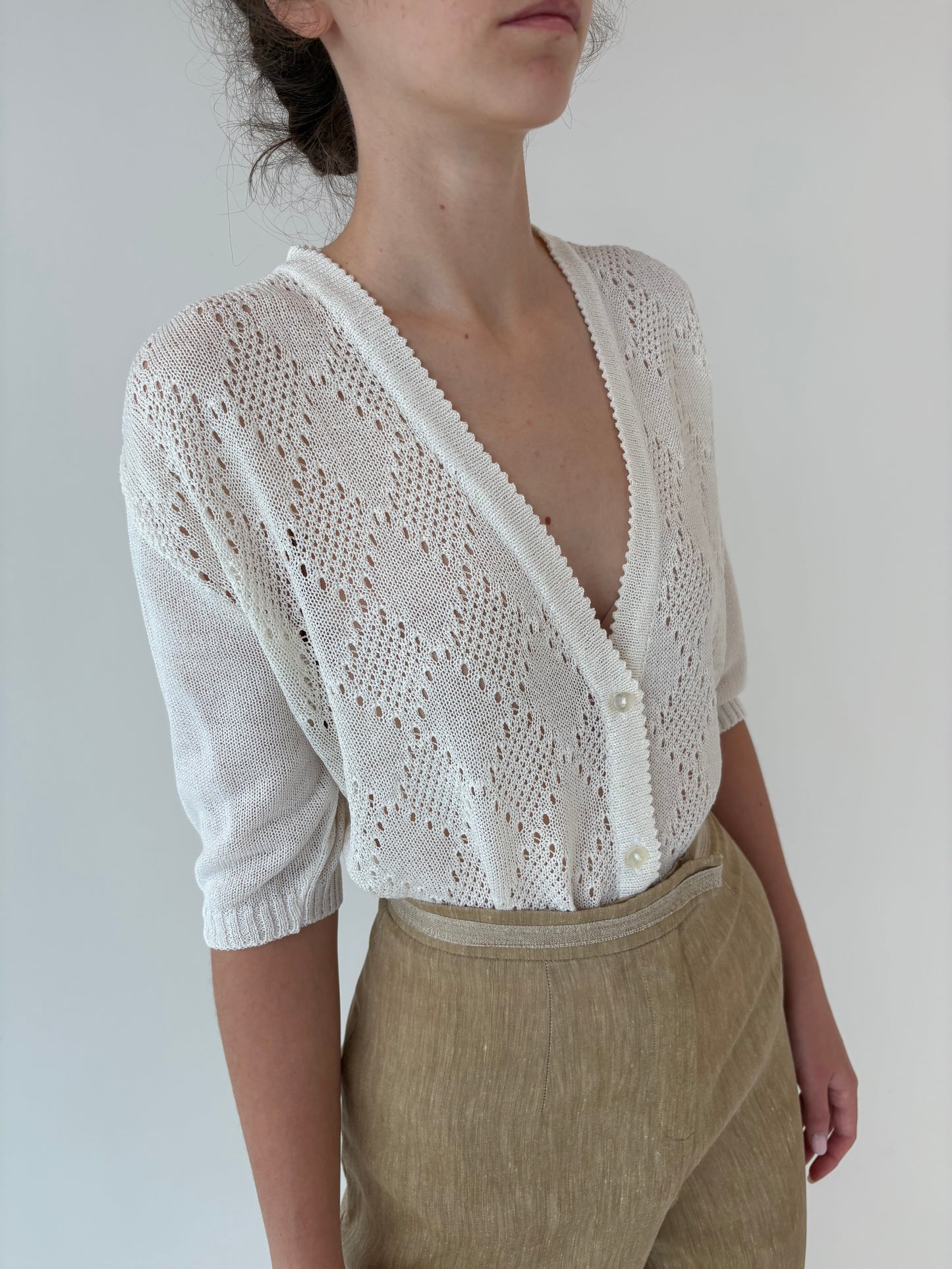 Top vintage butter white din jerse dantelat