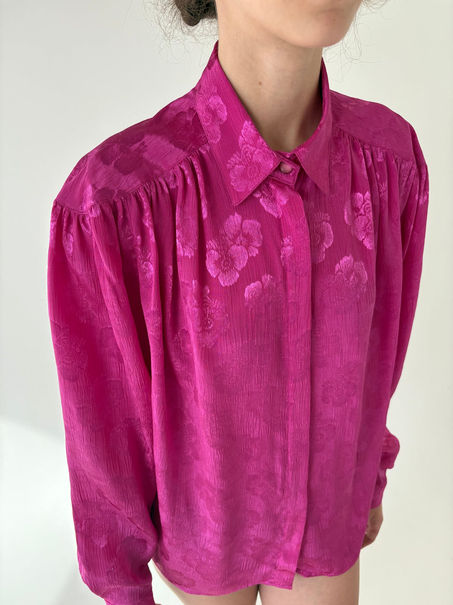 Cămașa vintage petite fucsia din jacquard