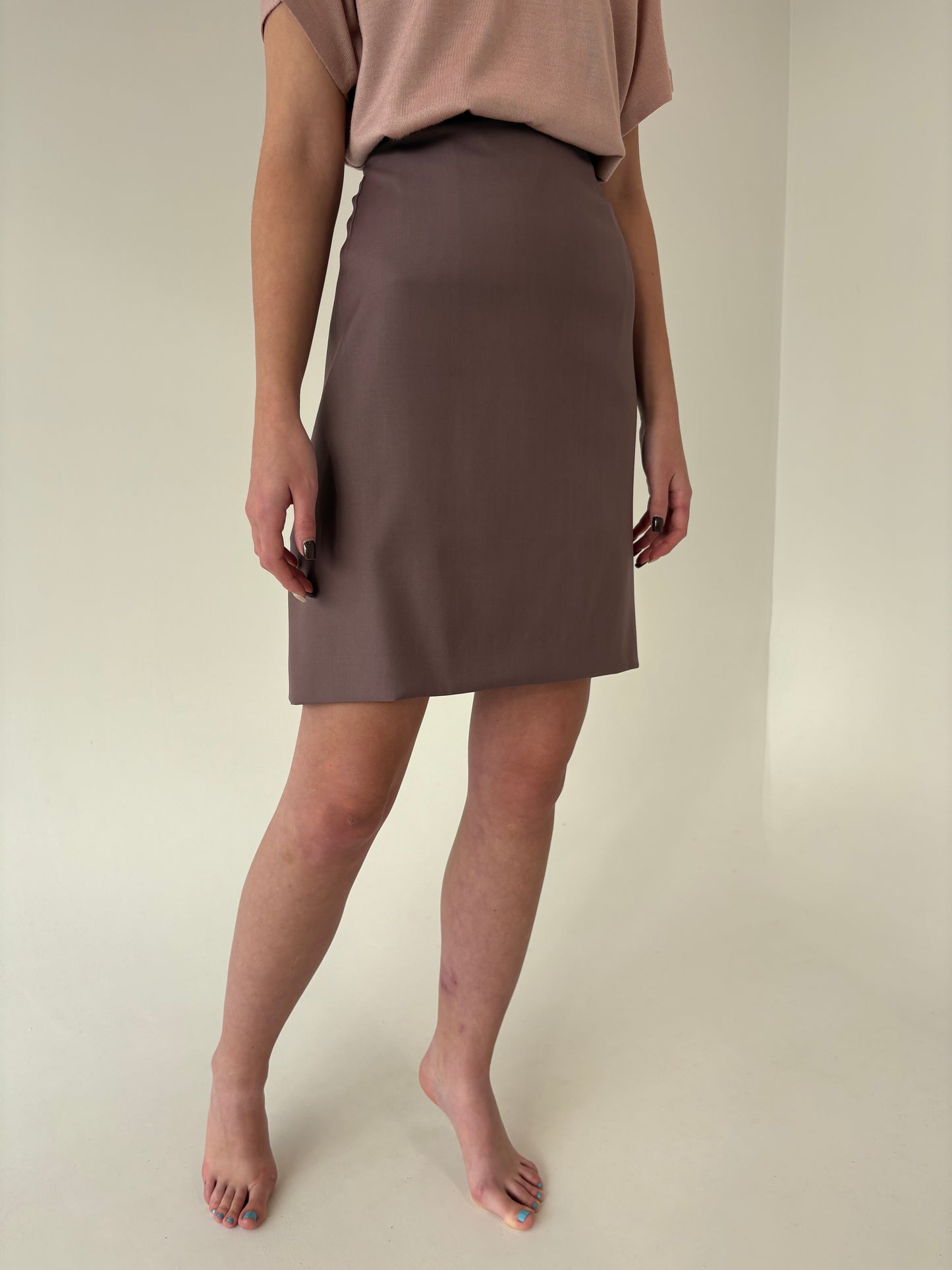 Fustă dusty Pink cu talie ultra înaltă din lana extrafina