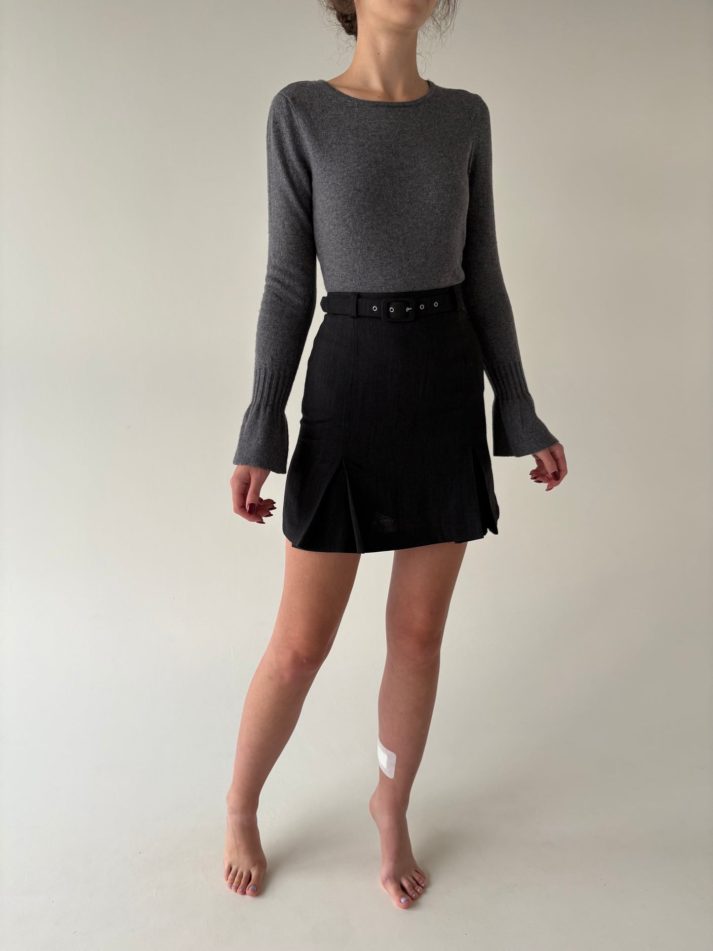 Fustă mini italiana luxury cu centura inclusă din lana extrafina tasmaniana