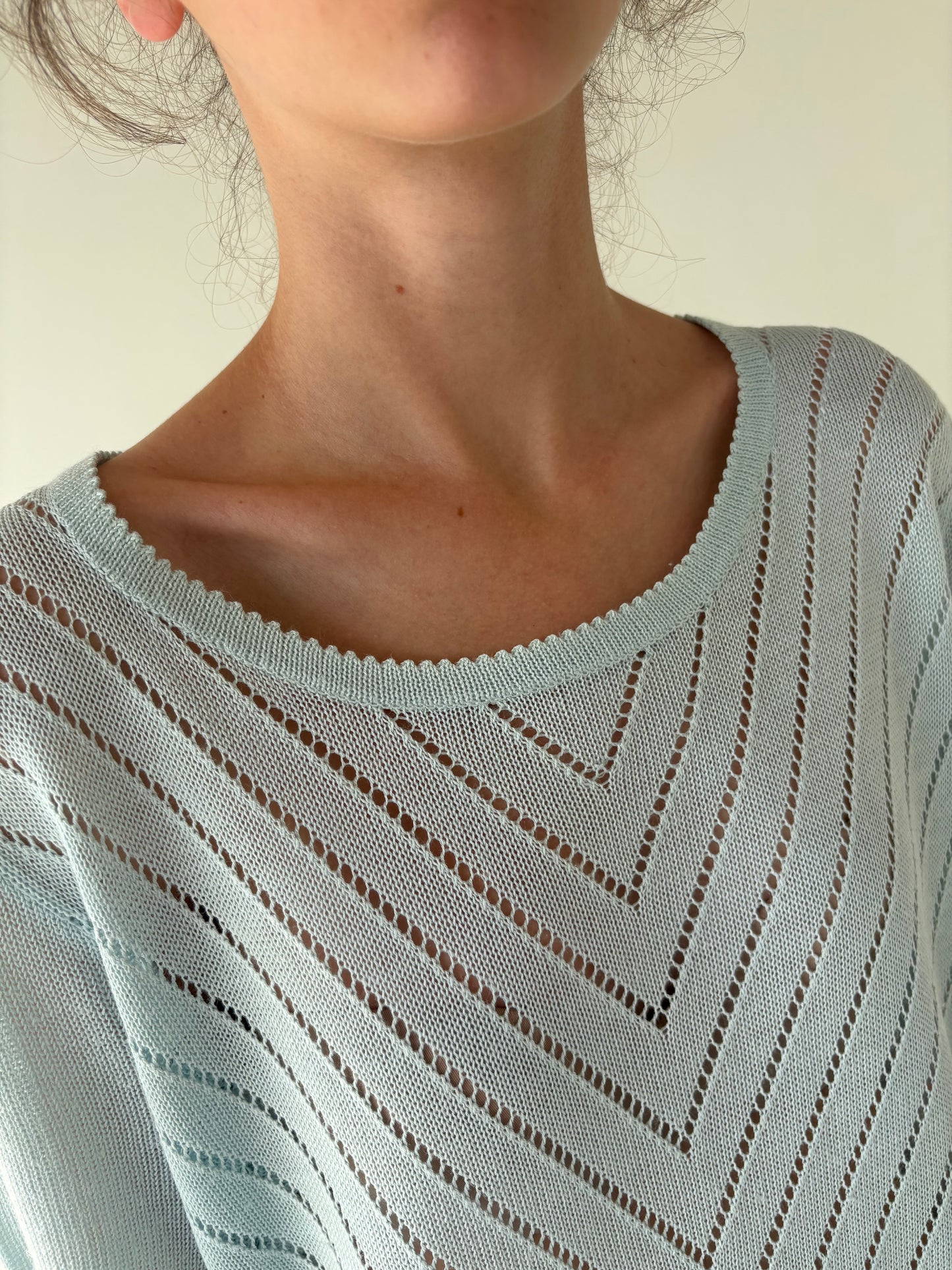 Top vintage baby blue din jerse dantelat