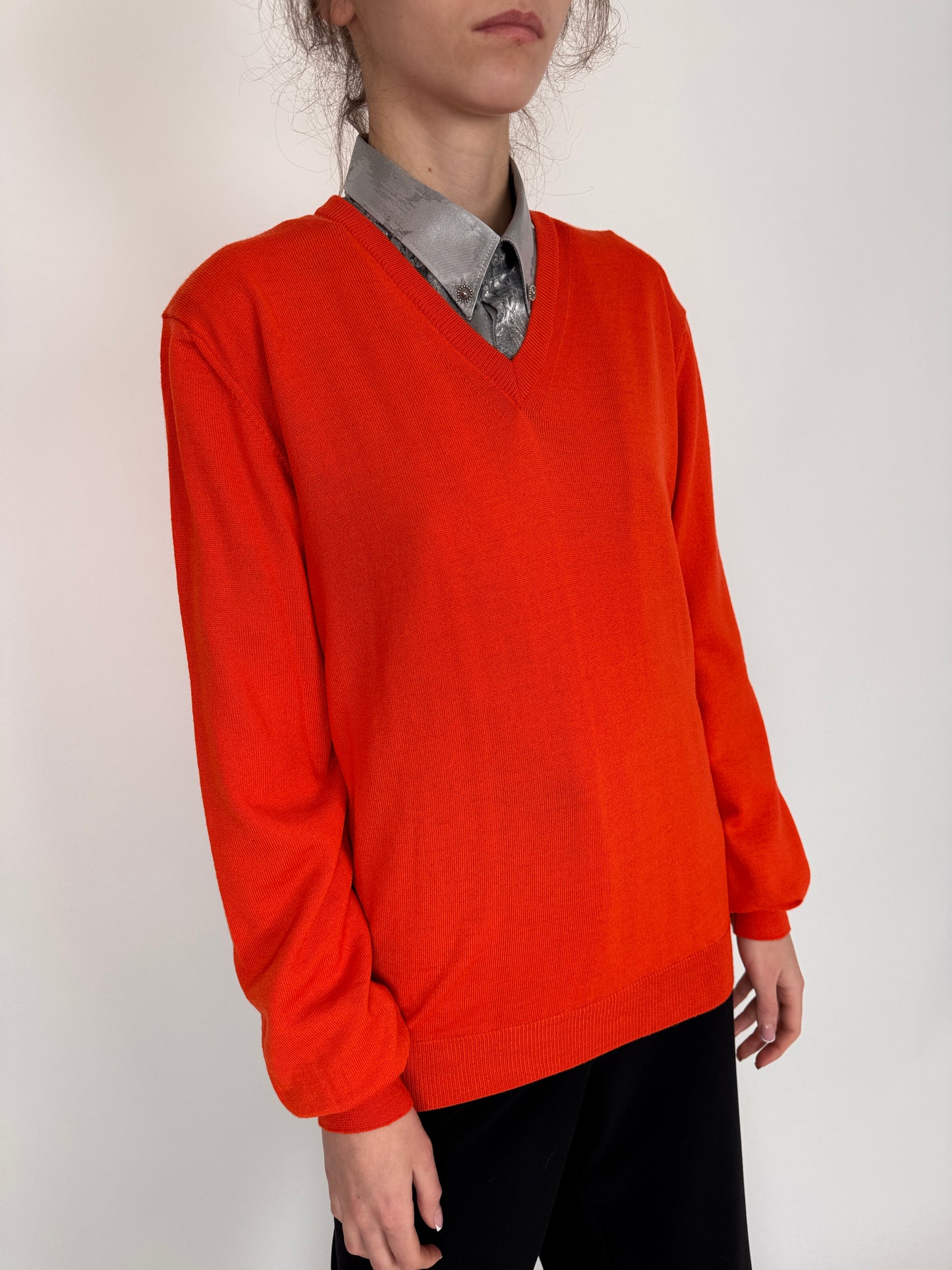 Pulover tall electric orange din lana merino extrafina