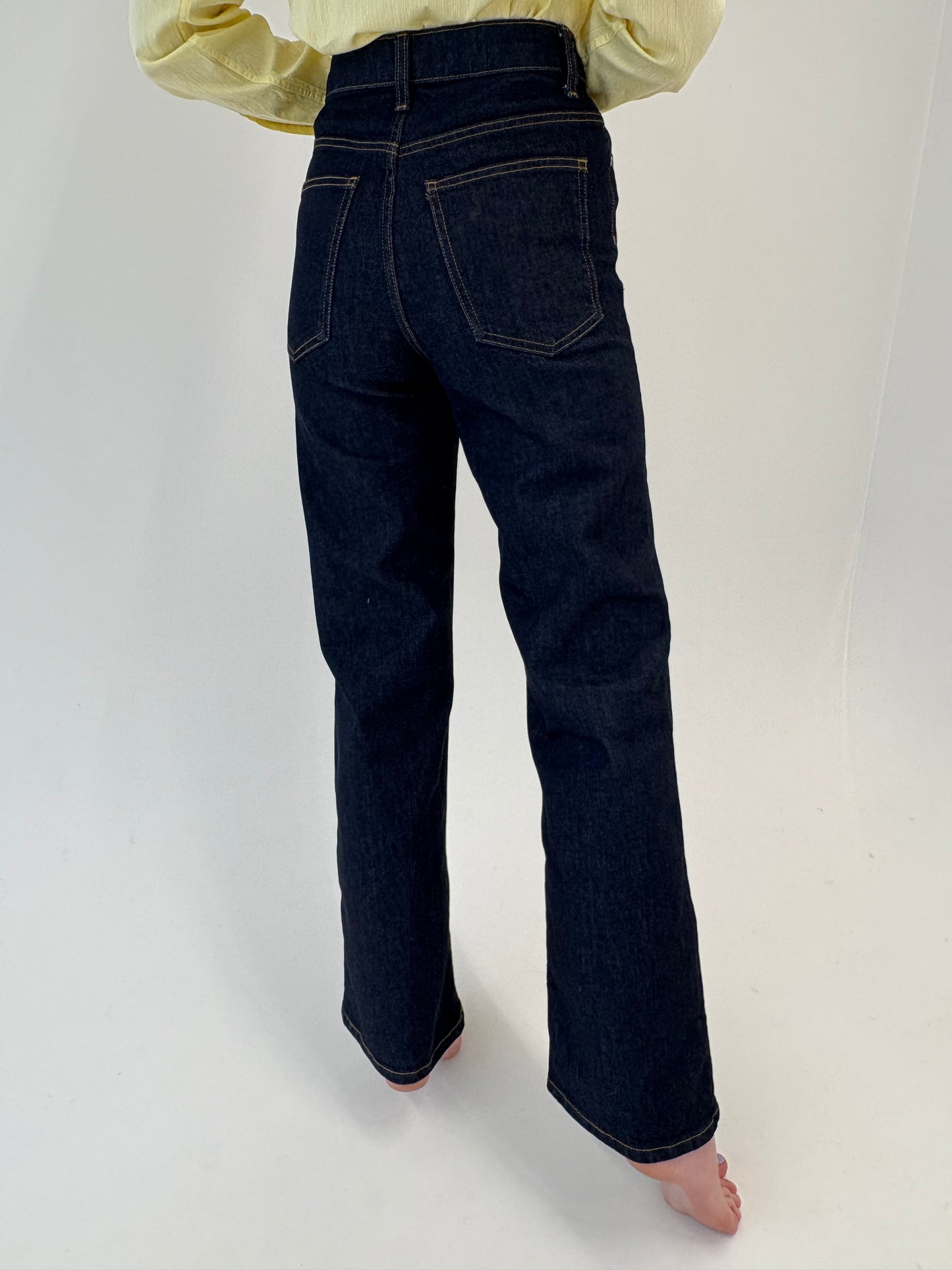 Jeans tall premium evazati dark wash modelatori cu talie ultra înaltă