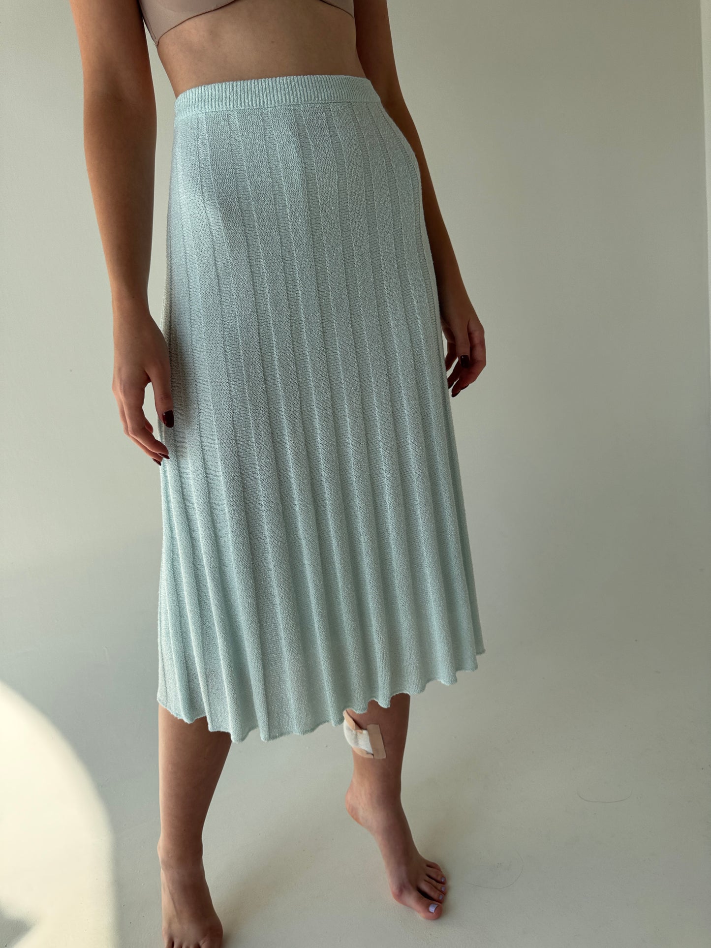 Set vintage mint green din jerse cu fustă plisată