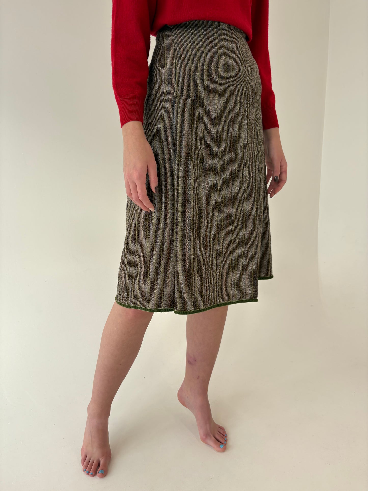 Fustă italiană A-line din tweed plin de lana extrafina cu efect curcubeu