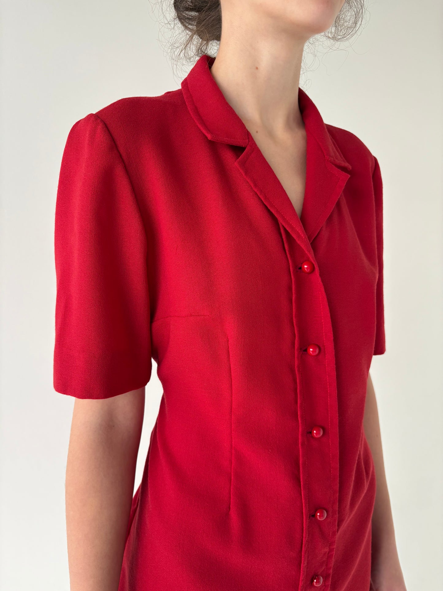Rochie vintage chemise cherry red din lana plină extrafina