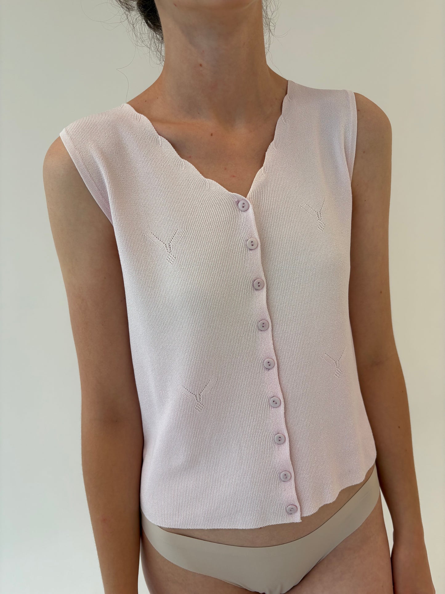 Top light powder pink ușor cambrat din jerse de vară