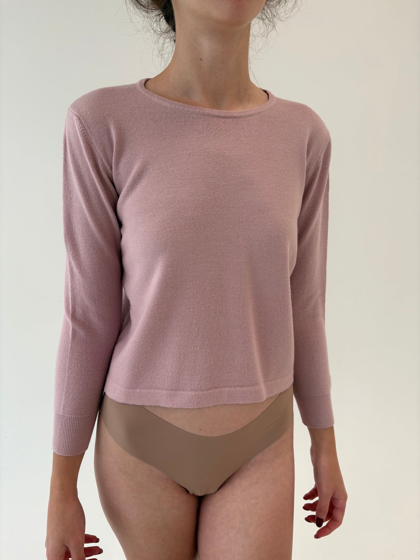 Pulover petite powder pink din lana merino extrafina de gramaj mare