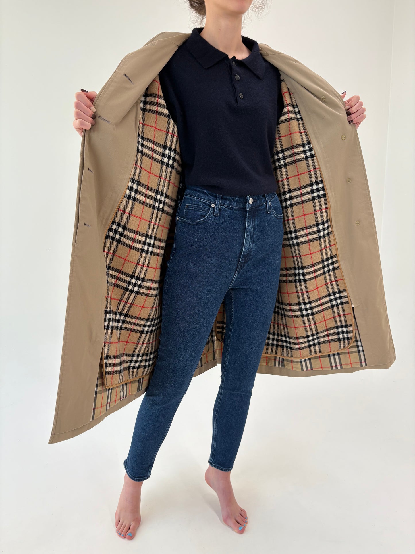 Trench vintage Burberry high end cu liner de lana