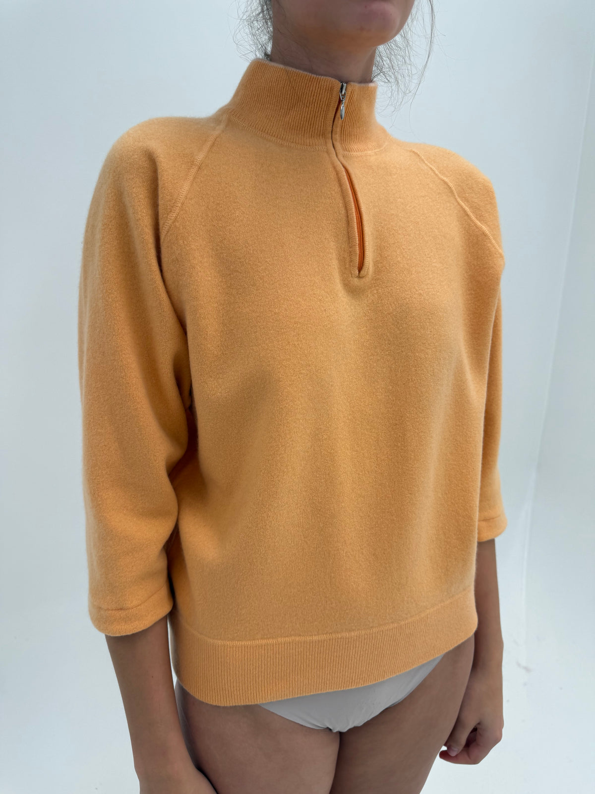 Maleta din cașmir italian multiply high end quarter zip light orange petite