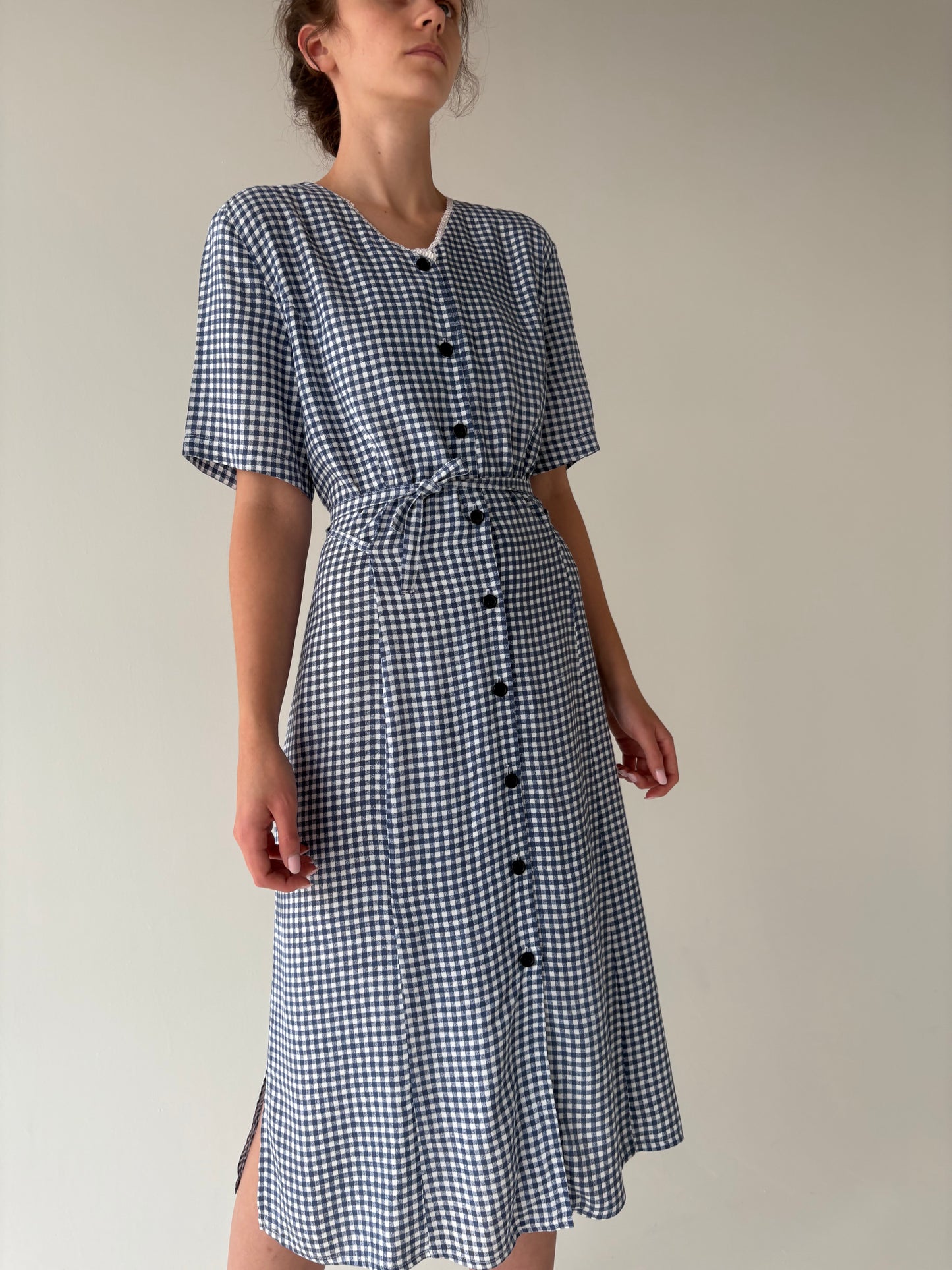 Rochie vintage gingham super vaporoasă cu talie reglabilă
