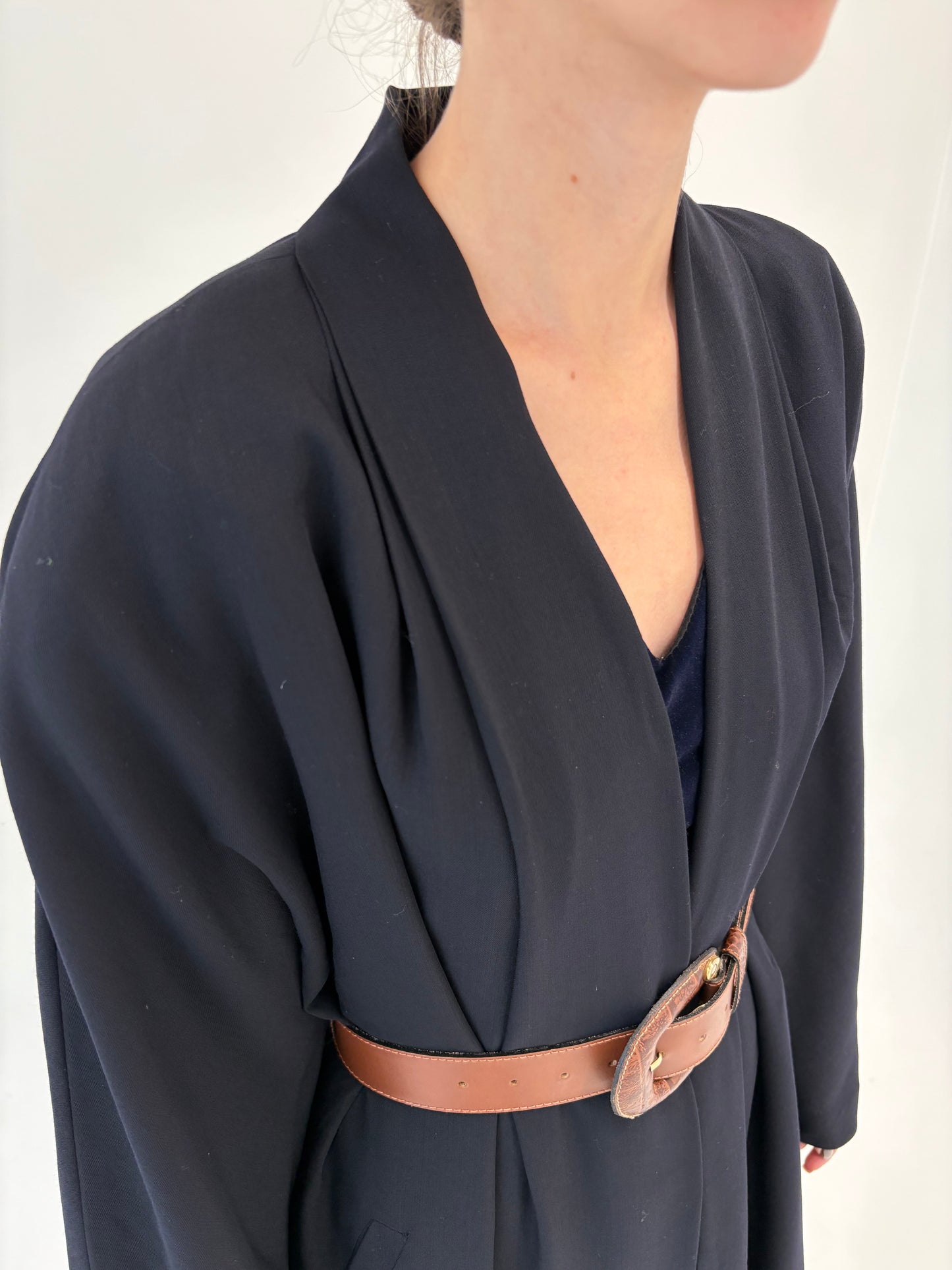 Pardesiu vintage în stil Balenciaga din lana extrafina Navy blue