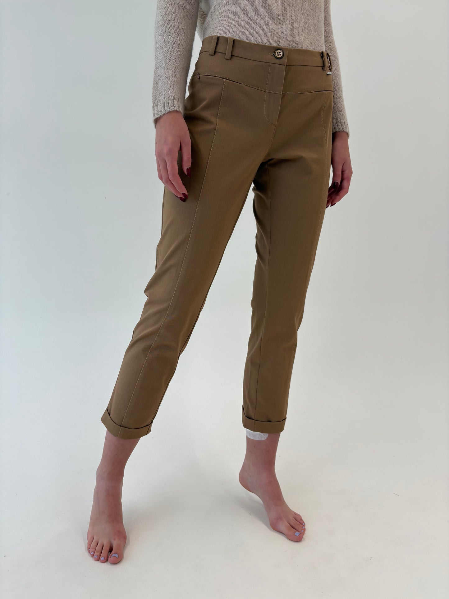 Pantaloni Camel Marella by Max Mara din gabardină de bumbac ușor strech