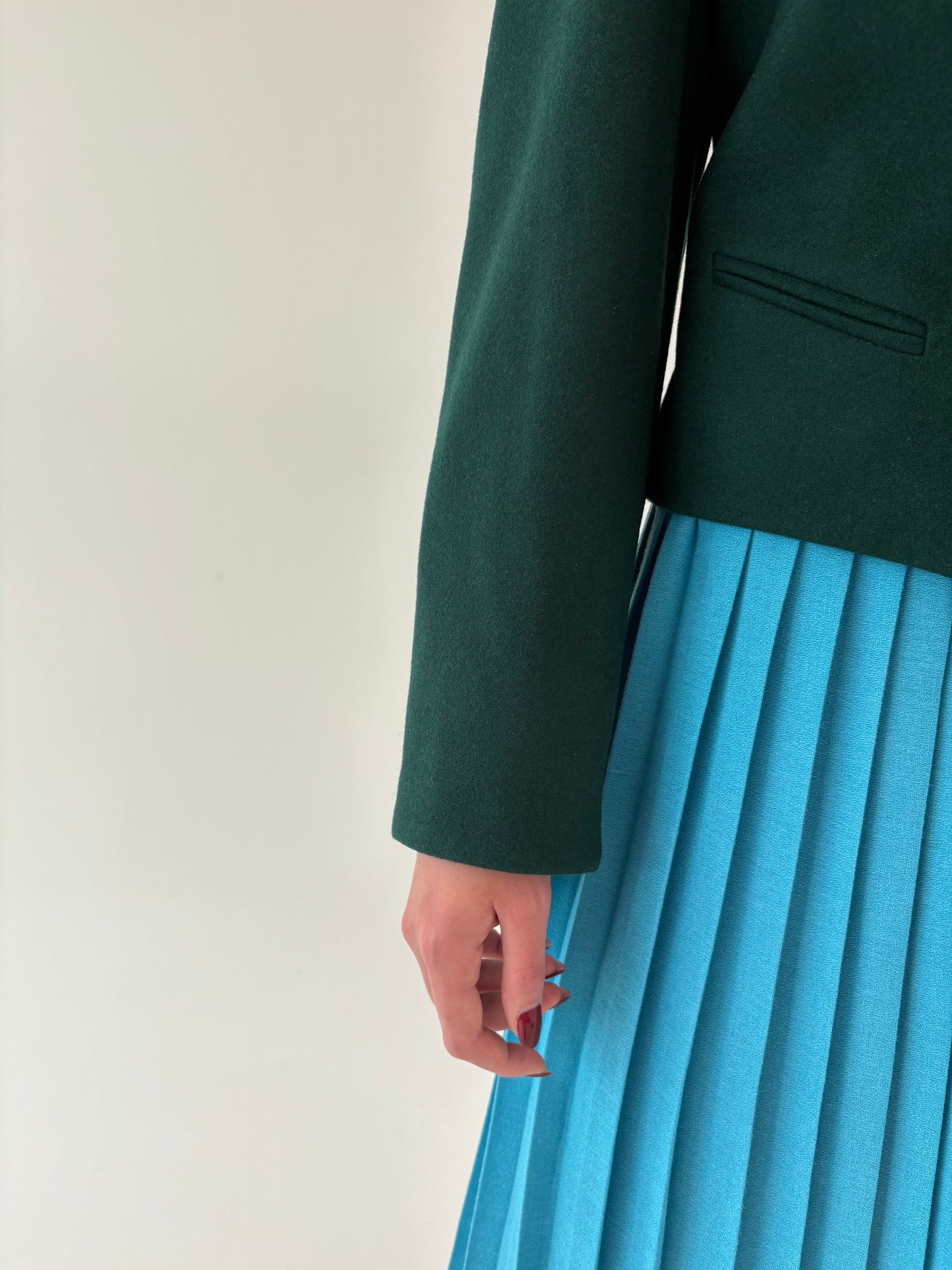 Sacou vintage cambrat forest green din lana pura virgină certificată