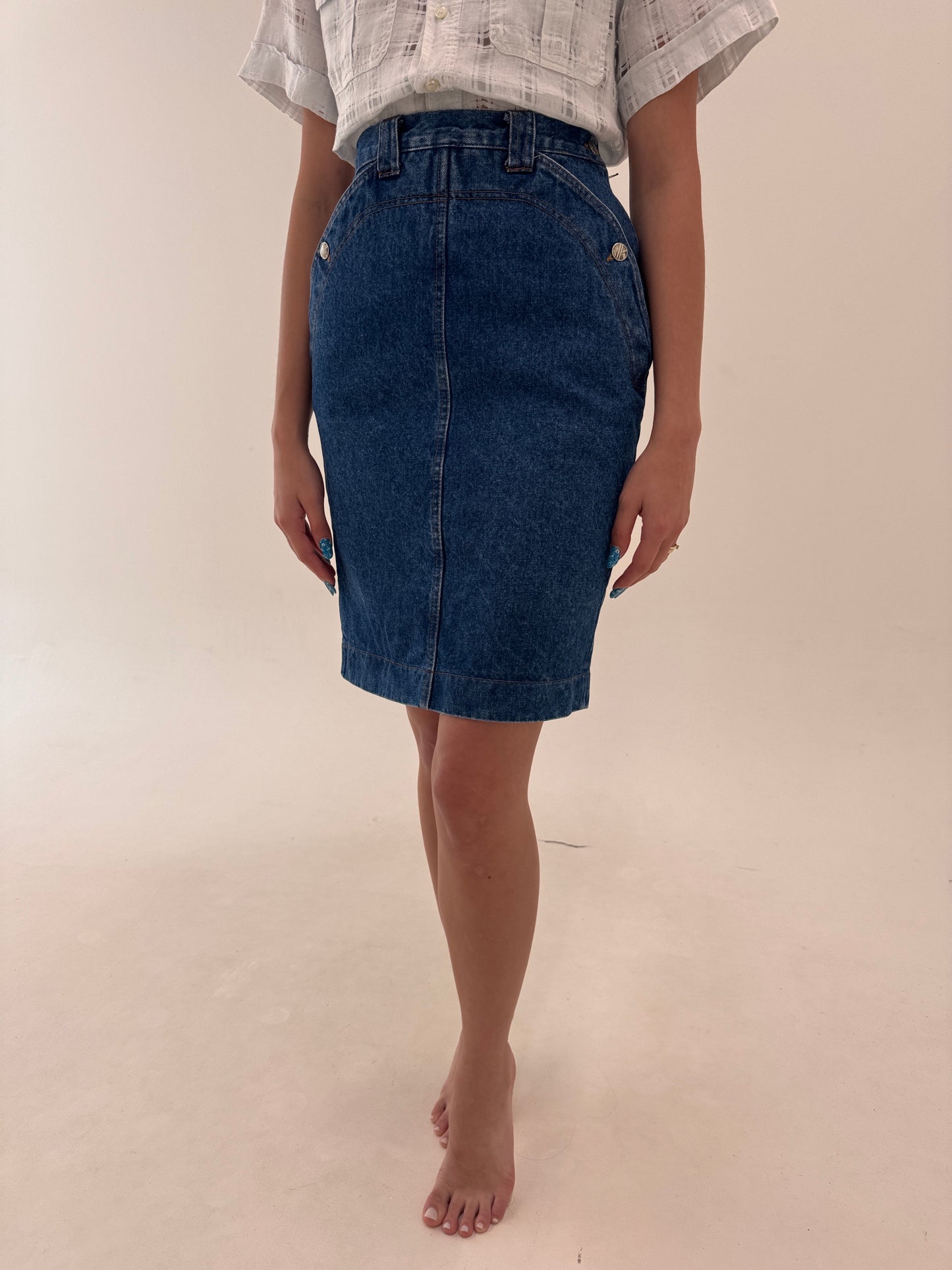 Fustă vintage luxury Krizia din Jeans în croi extrem de chic creion