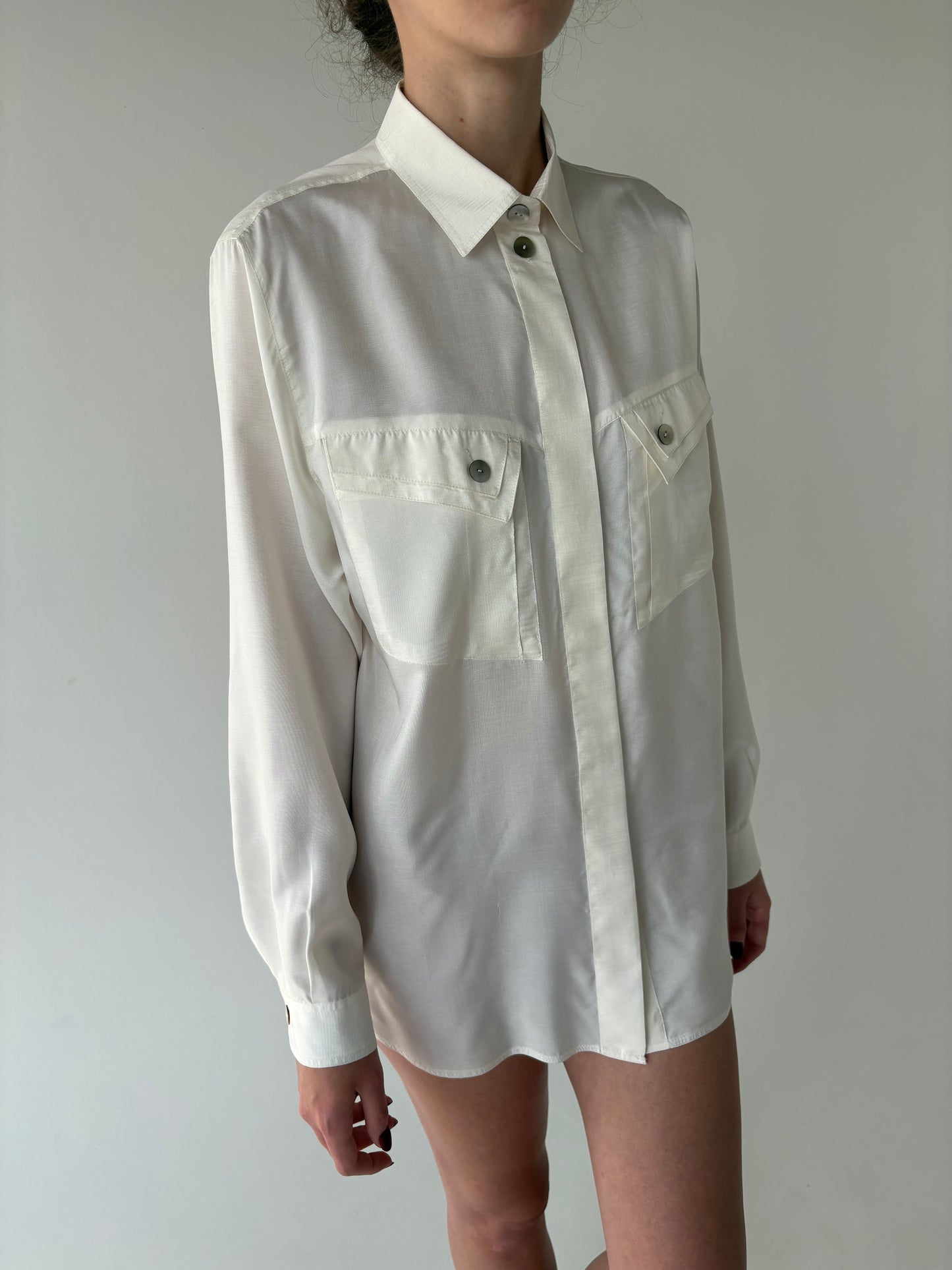 Cămașa vintage butter white din mătase naturală