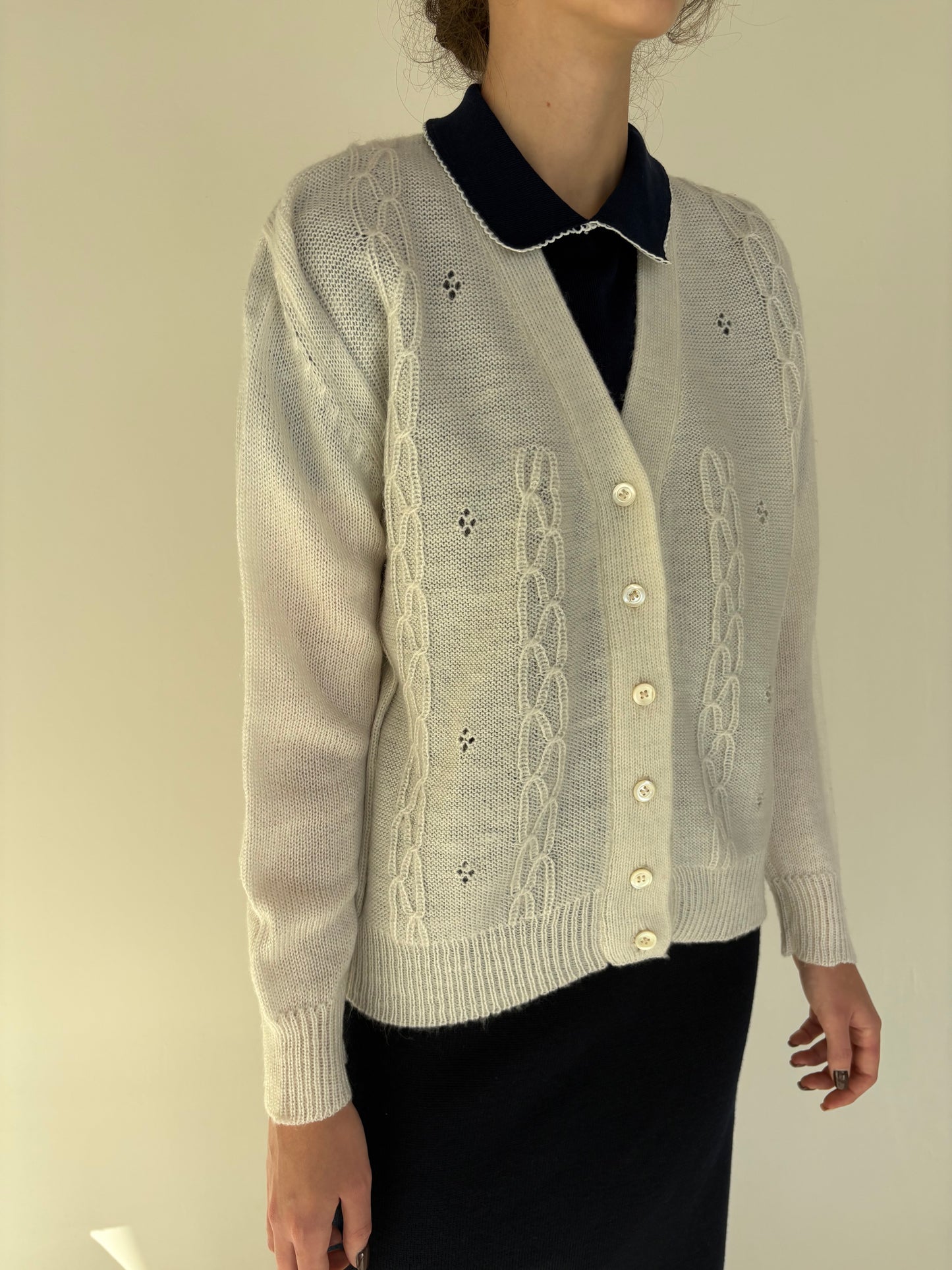 Cardigan vintage luxury din baby mohair butter white